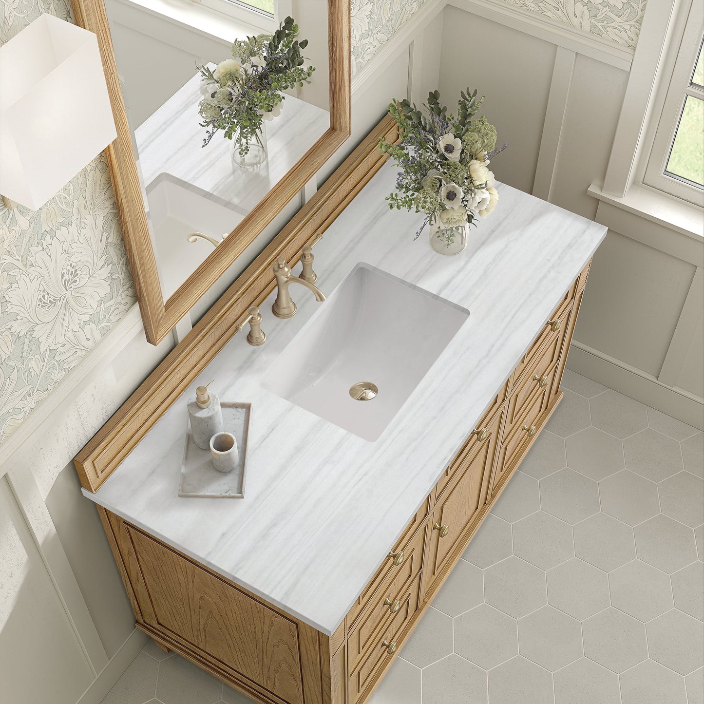 
                  
                    Lorelai 48" Single Vanity in Light Natural Oak James Martin Vanities Arctic Fall solid surface 
                  
                