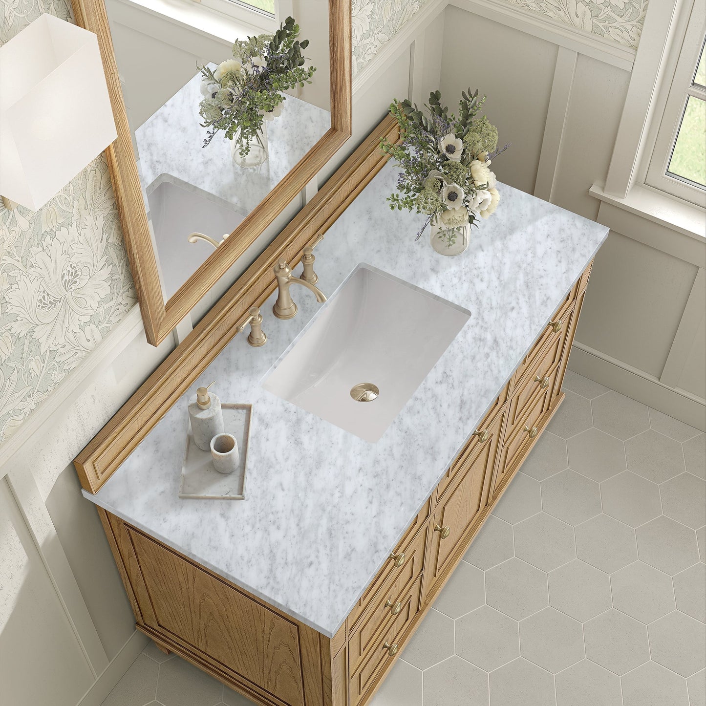 
                  
                    Lorelai 48" Single Vanity in Light Natural Oak James Martin Vanities Carrara White Marble 
                  
                