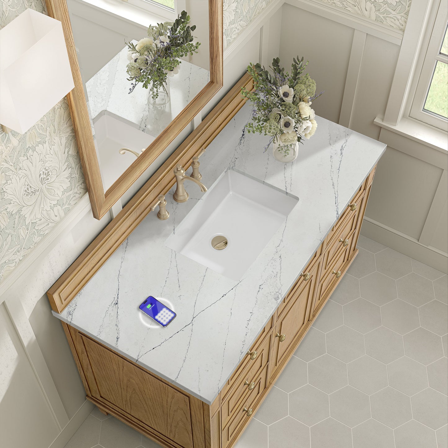 
                  
                    Lorelai 48" Single Vanity in Light Natural Oak James Martin Vanities FreePower-Enabled Ethereal Noctis Silestone 
                  
                