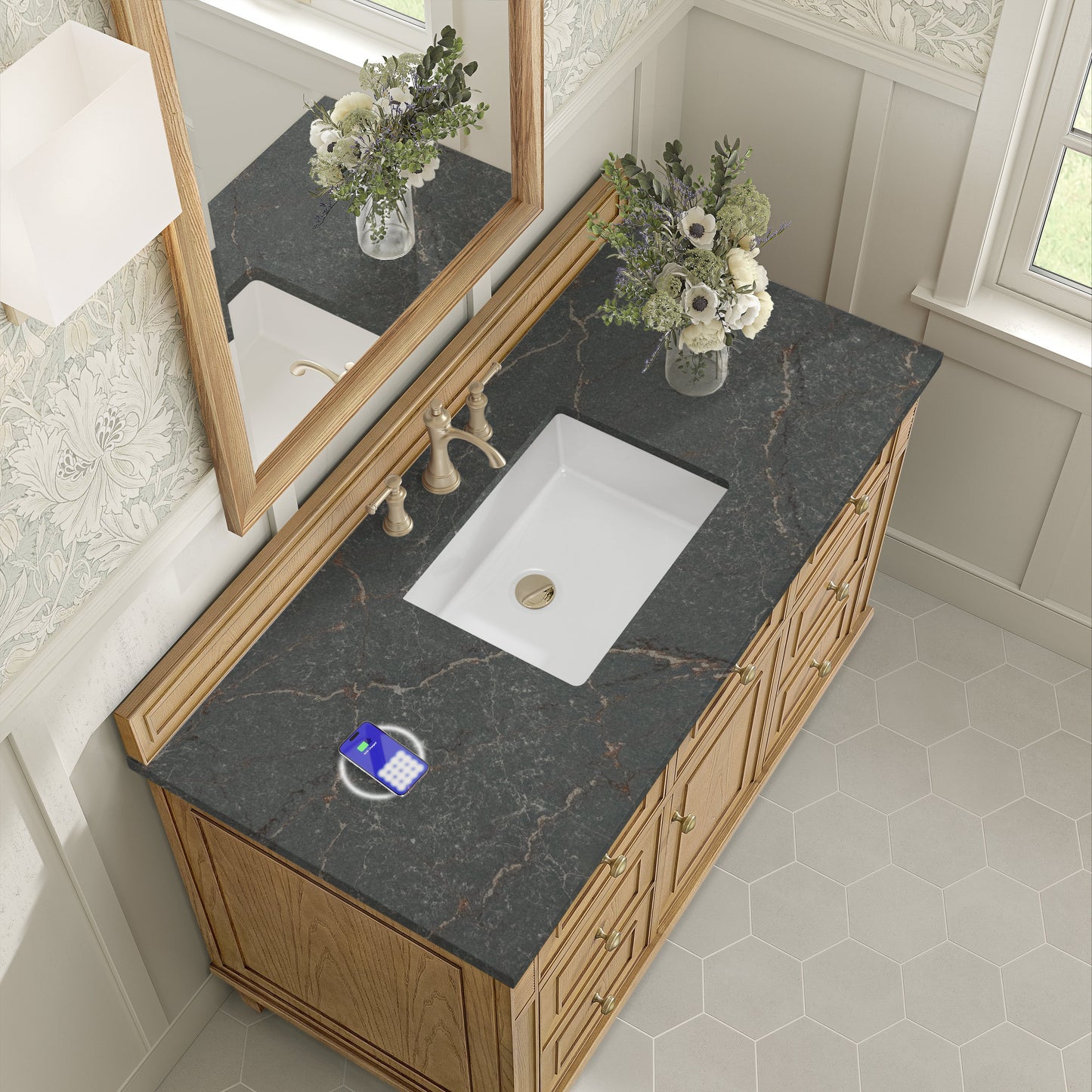
                  
                    Lorelai 48" Single Vanity in Light Natural Oak James Martin Vanities FreePower-Enabled Parisien Bleu Silestone 
                  
                