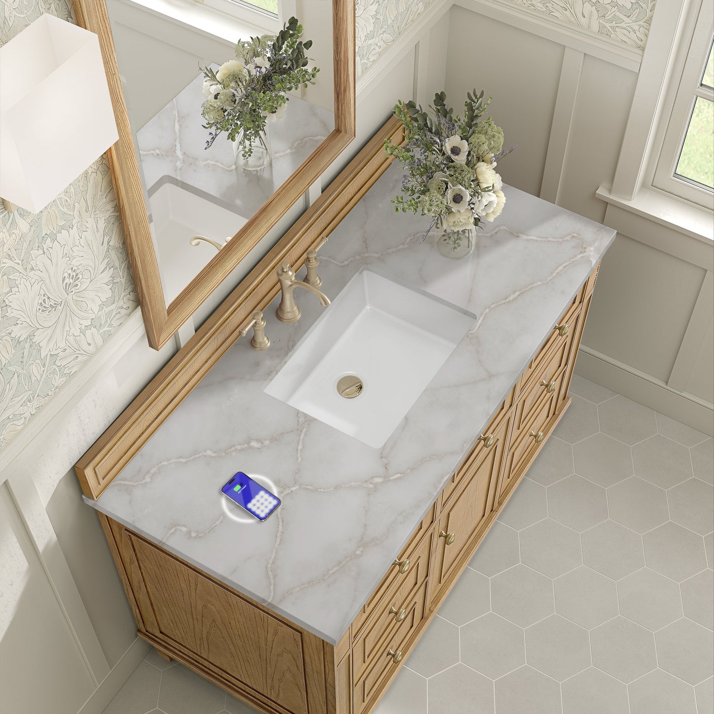 
                  
                    Lorelai 48" Single Vanity in Light Natural Oak James Martin Vanities FreePower-Enabled Victorian Silver Silestone 
                  
                