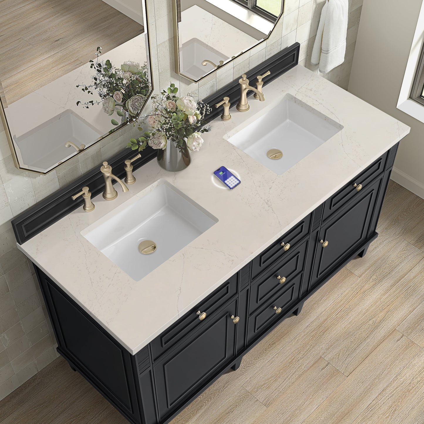 
                  
                    Lorelai 60" Double Vanity in Black Onyx James Martin Vanities FreePower-Enabled Siberian Silestone 
                  
                