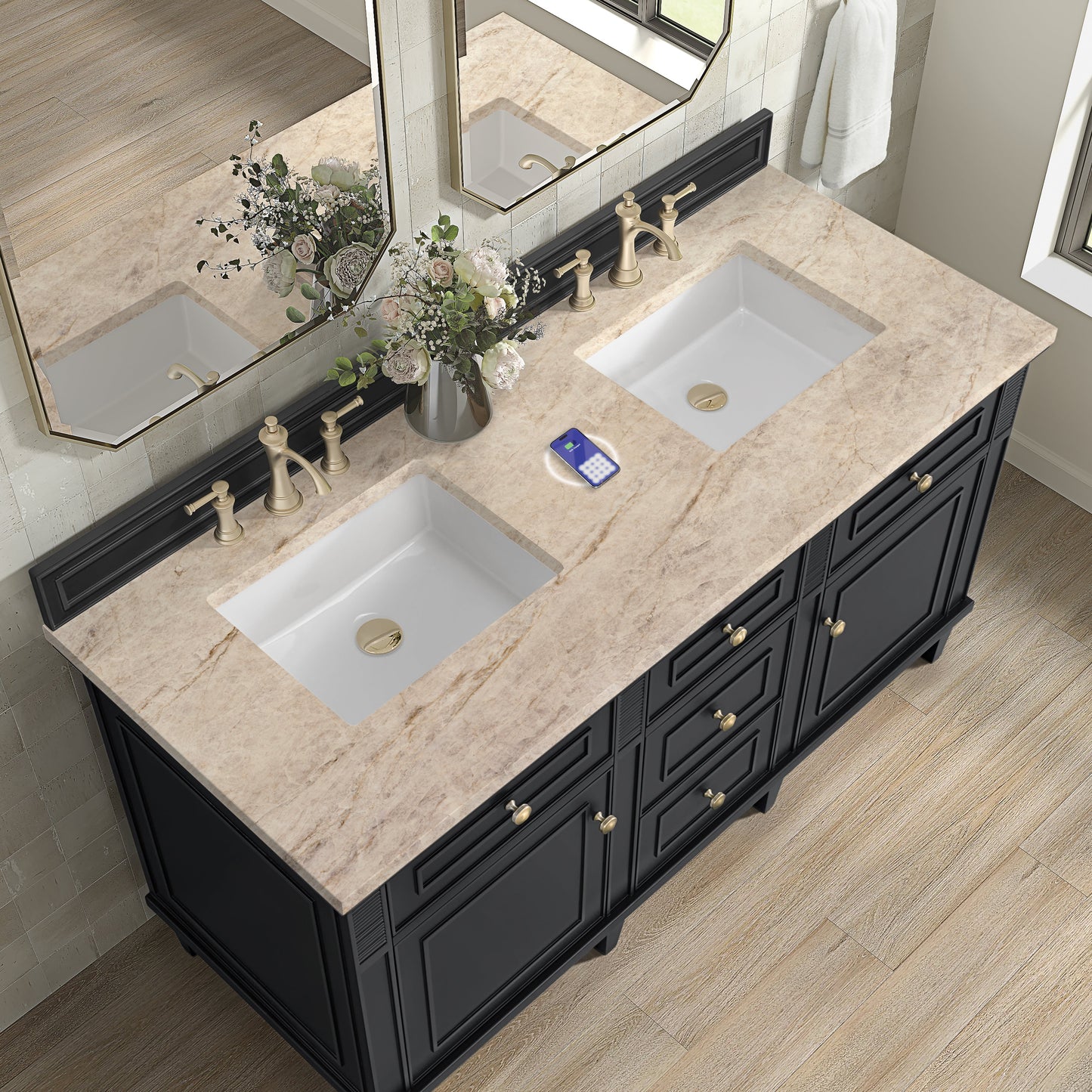 
                  
                    Lorelai 60" Double Vanity in Black Onyx James Martin Vanities FreePower-Enabled Tajnar Eclos 
                  
                