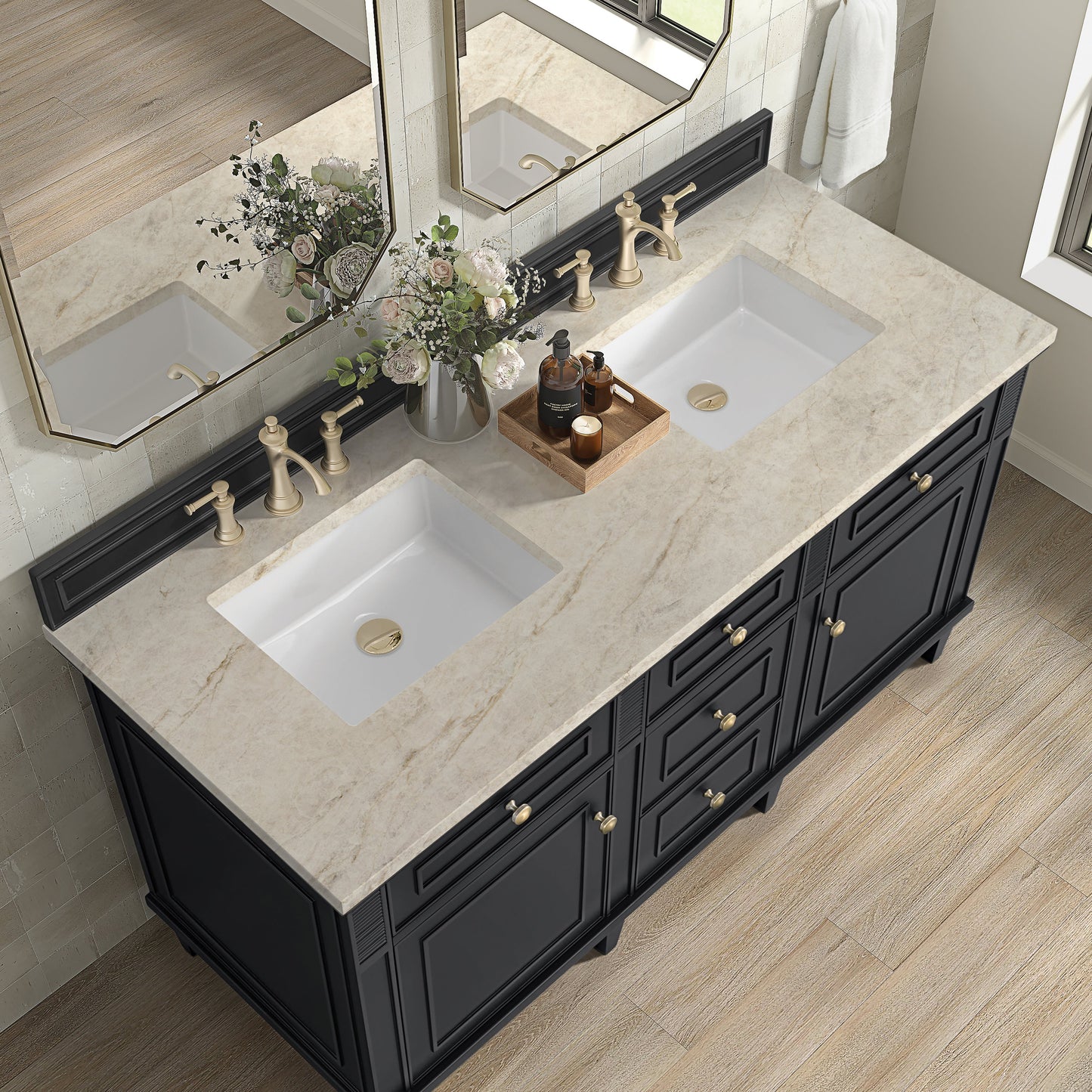 
                  
                    Lorelai 60" Double Vanity in Black Onyx James Martin Vanities Tajnar Eclos 
                  
                