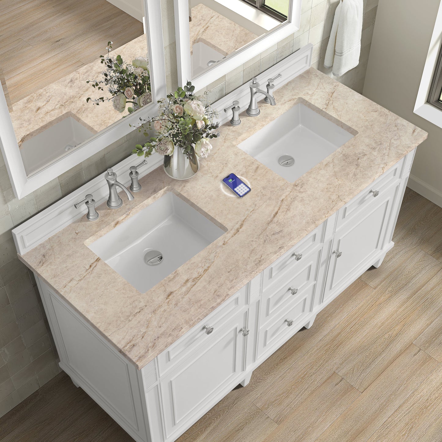 
                  
                    Lorelai 60" Double Vanity in Bright White James Martin Vanities FreePower-Enabled Tajnar Eclos 
                  
                