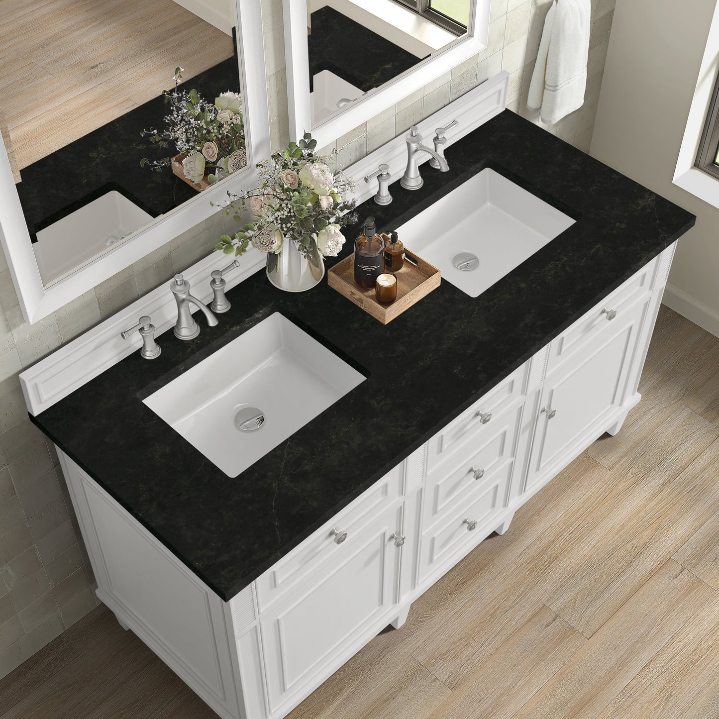 
                  
                    Lorelai 60" Double Vanity in Bright White James Martin Vanities Phantome Eclos 
                  
                