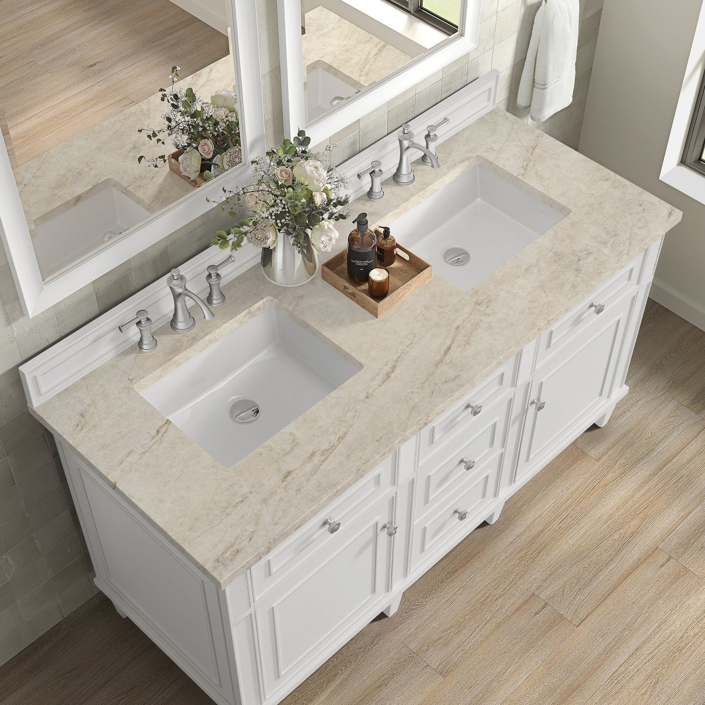 
                  
                    Lorelai 60" Double Vanity in Bright White James Martin Vanities Tajnar Eclos 
                  
                
