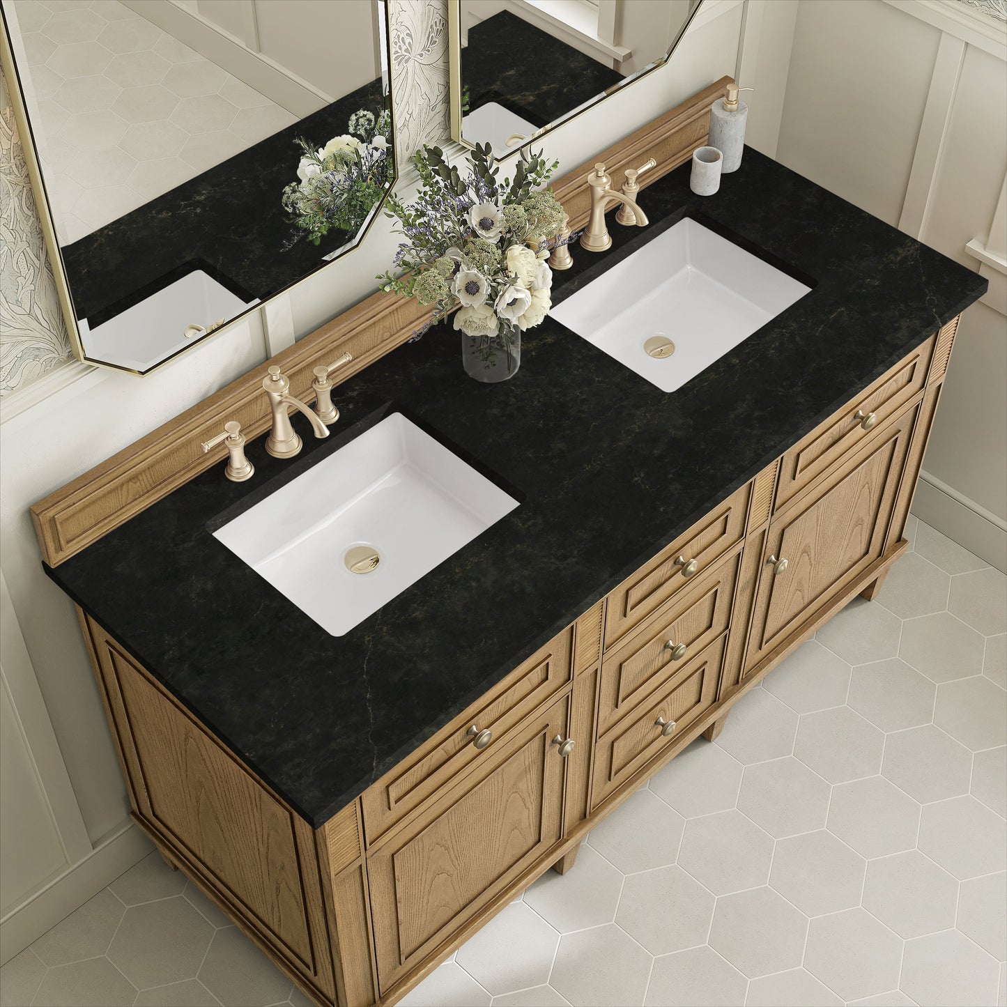 
                  
                    Lorelai 60" Double Vanity in Light Natural Oak James Martin Vanities Phantome Eclos 
                  
                