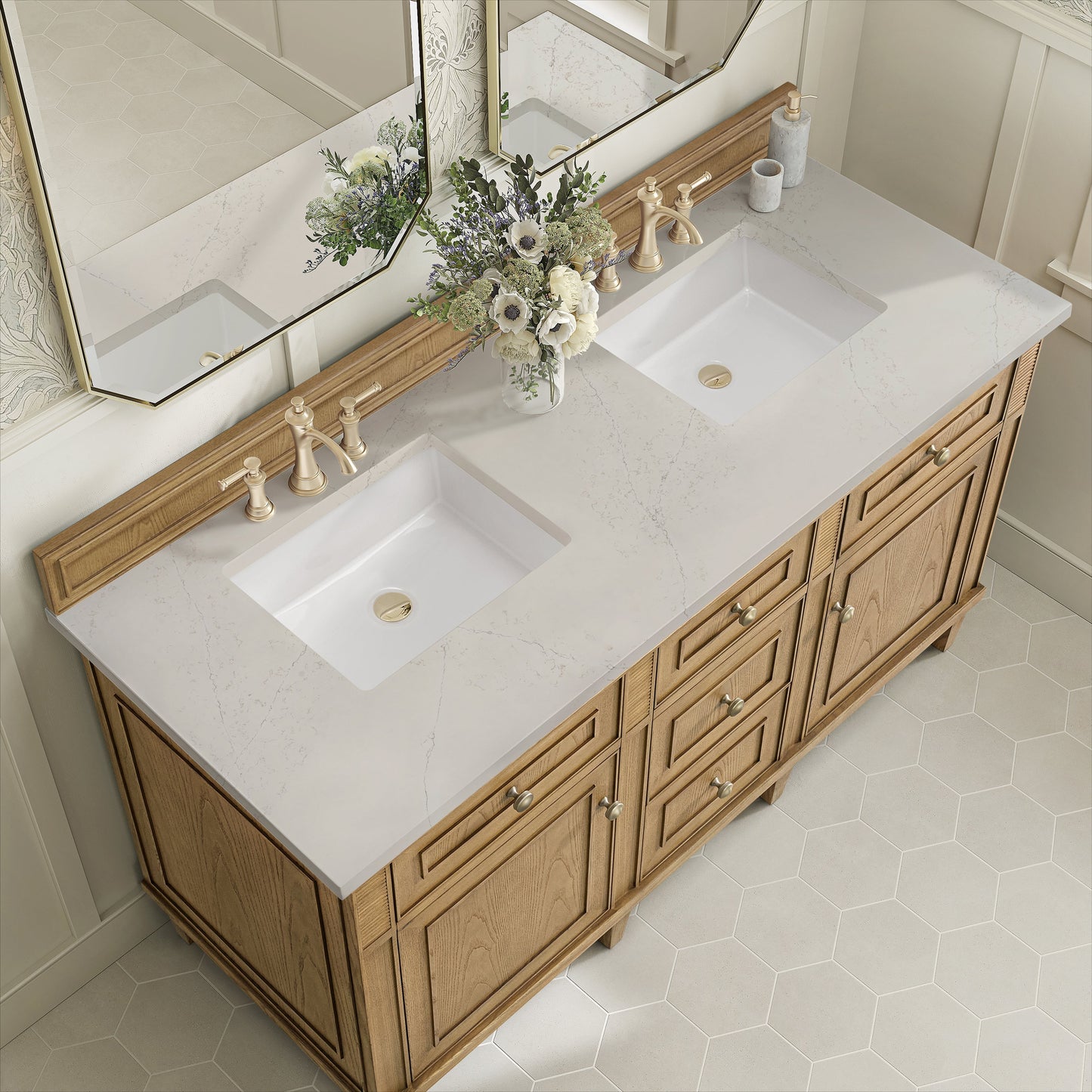 
                  
                    Lorelai 60" Double Vanity in Light Natural Oak James Martin Vanities Siberian Silestone 
                  
                