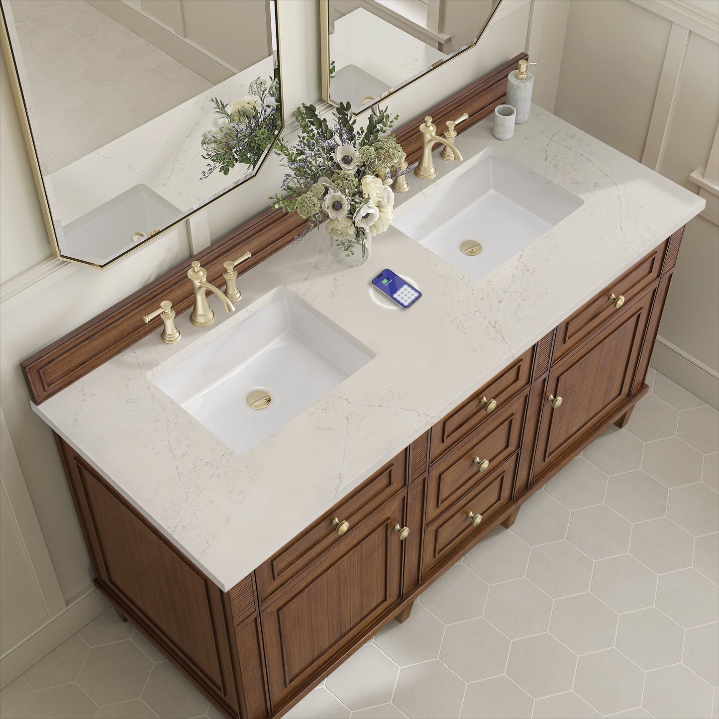 
                  
                    Lorelai 60" Double Vanity in Mid-Century Walnut James Martin Vanities FreePower-Enabled Siberian Silestone 
                  
                