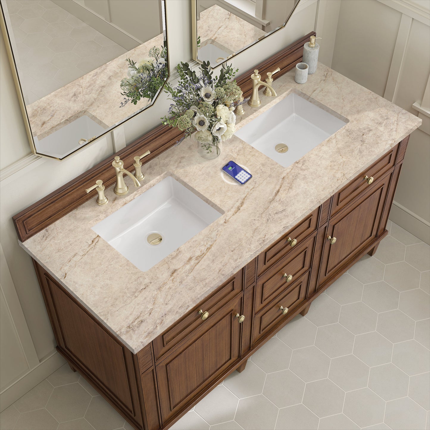
                  
                    Lorelai 60" Double Vanity in Mid-Century Walnut James Martin Vanities FreePower-Enabled Tajnar Eclos 
                  
                