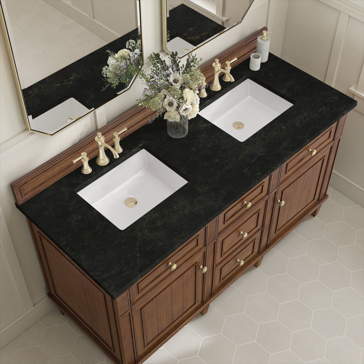 
                  
                    Lorelai 60" Double Vanity in Mid-Century Walnut James Martin Vanities Phantome Eclos 
                  
                
