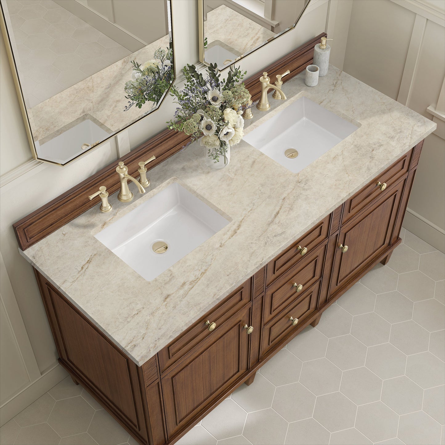 
                  
                    Lorelai 60" Double Vanity in Mid-Century Walnut James Martin Vanities Tajnar Eclos 
                  
                