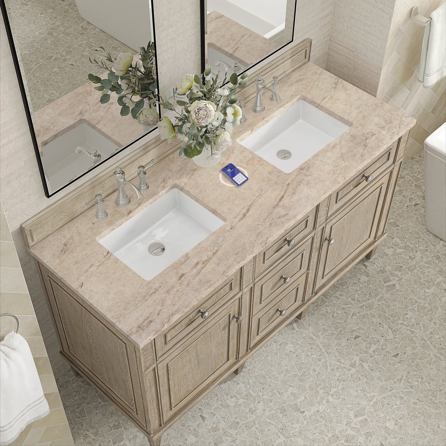 
                  
                    Lorelai 60" Double Vanity in Whitewashed Oak James Martin Vanities FreePower-Enabled Tajnar Eclos 
                  
                