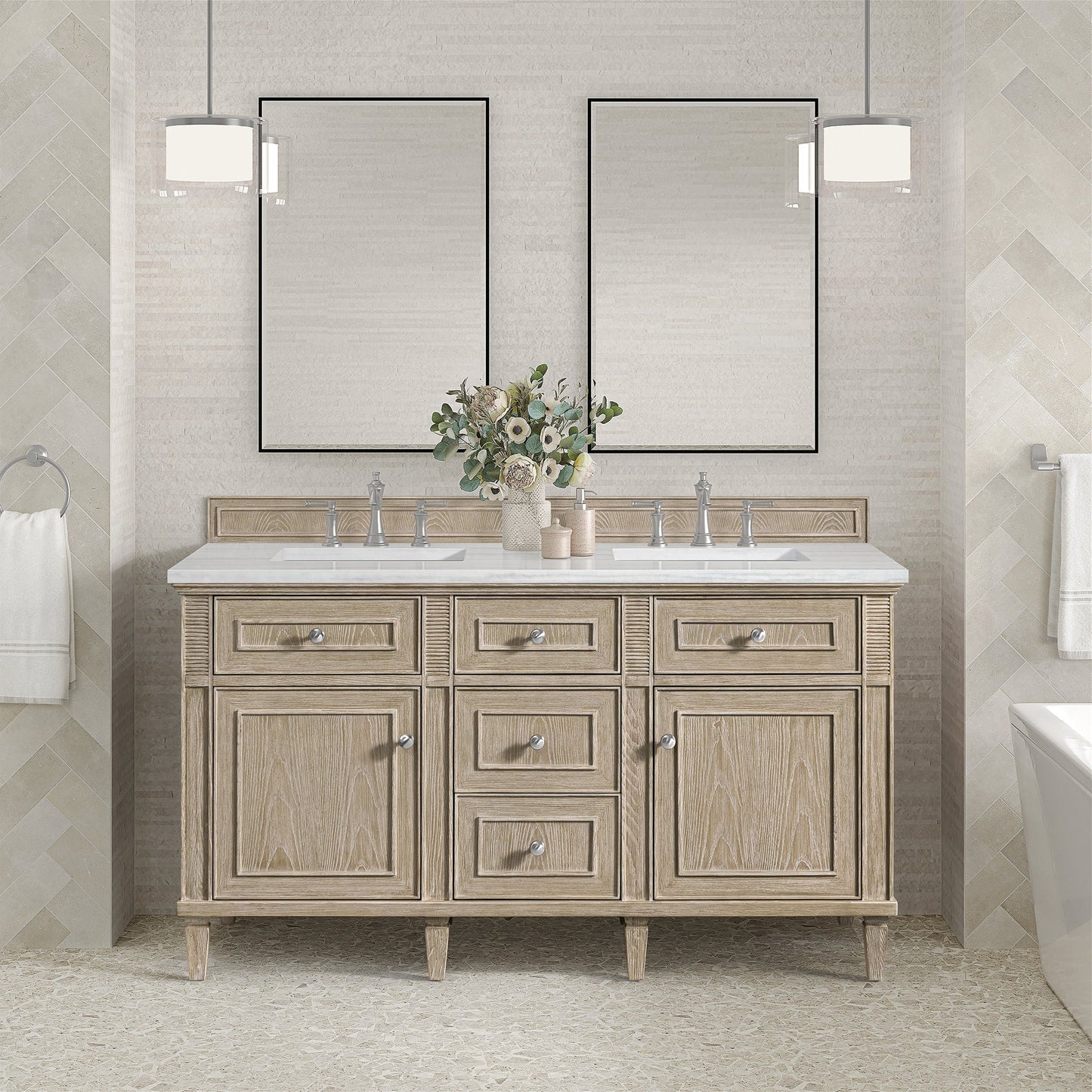 Lorelai 60" Double Vanity in Whitewashed Oak James Martin Vanities Select Your Top 