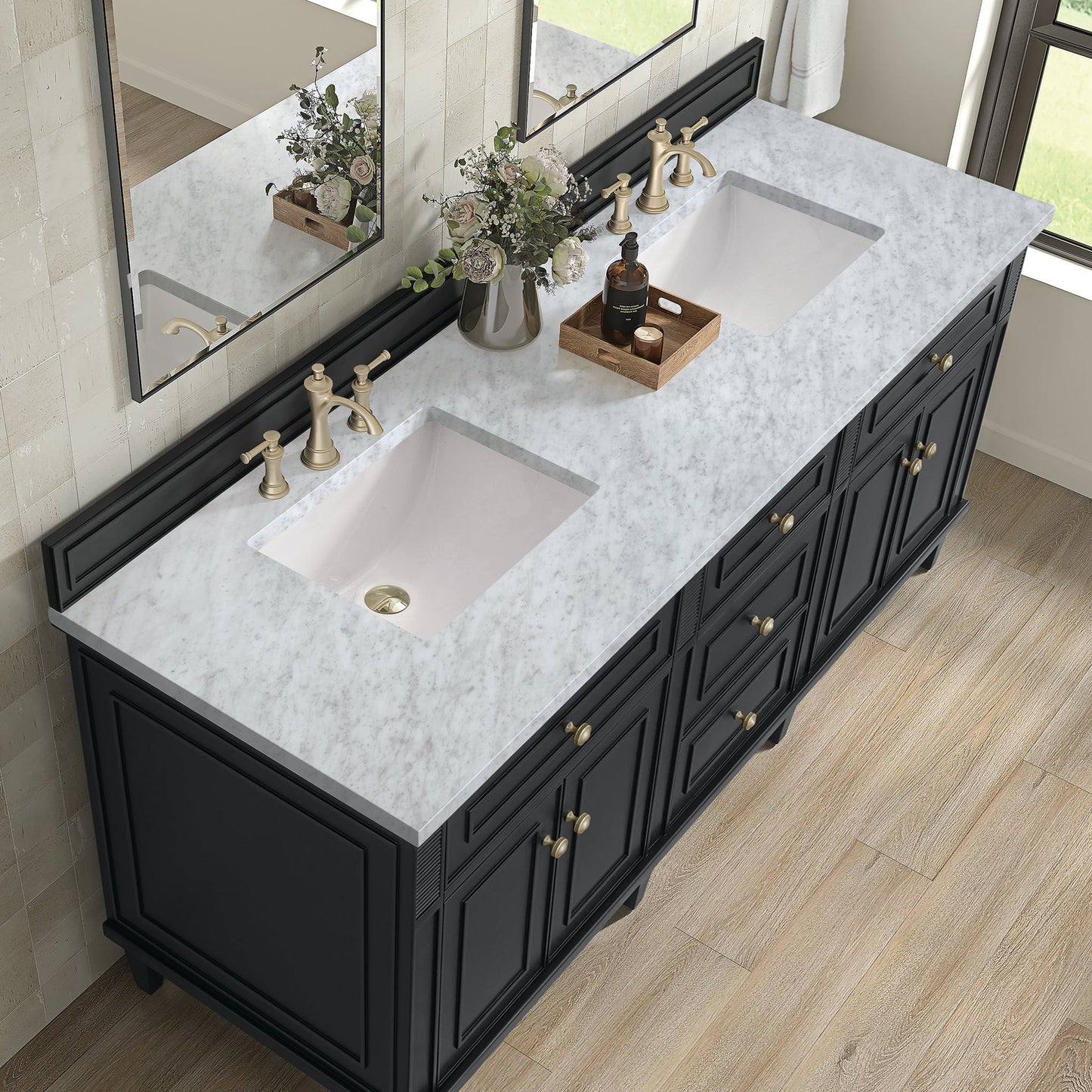 
                  
                    Lorelai 72" Double Vanity in Black Onyx James Martin Vanities Carrara White Marble 
                  
                