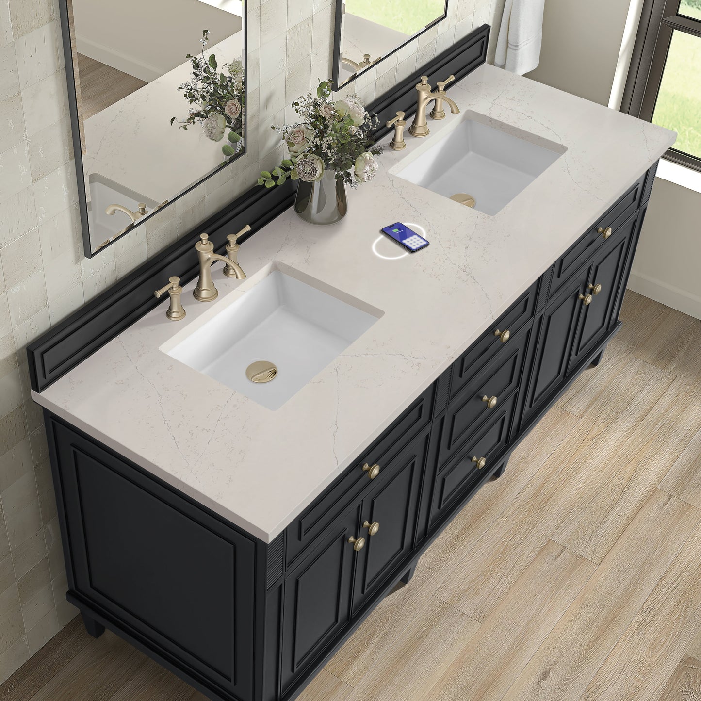 
                  
                    Lorelai 72" Double Vanity in Black Onyx James Martin Vanities FreePower-Enabled Siberian Silestone 
                  
                