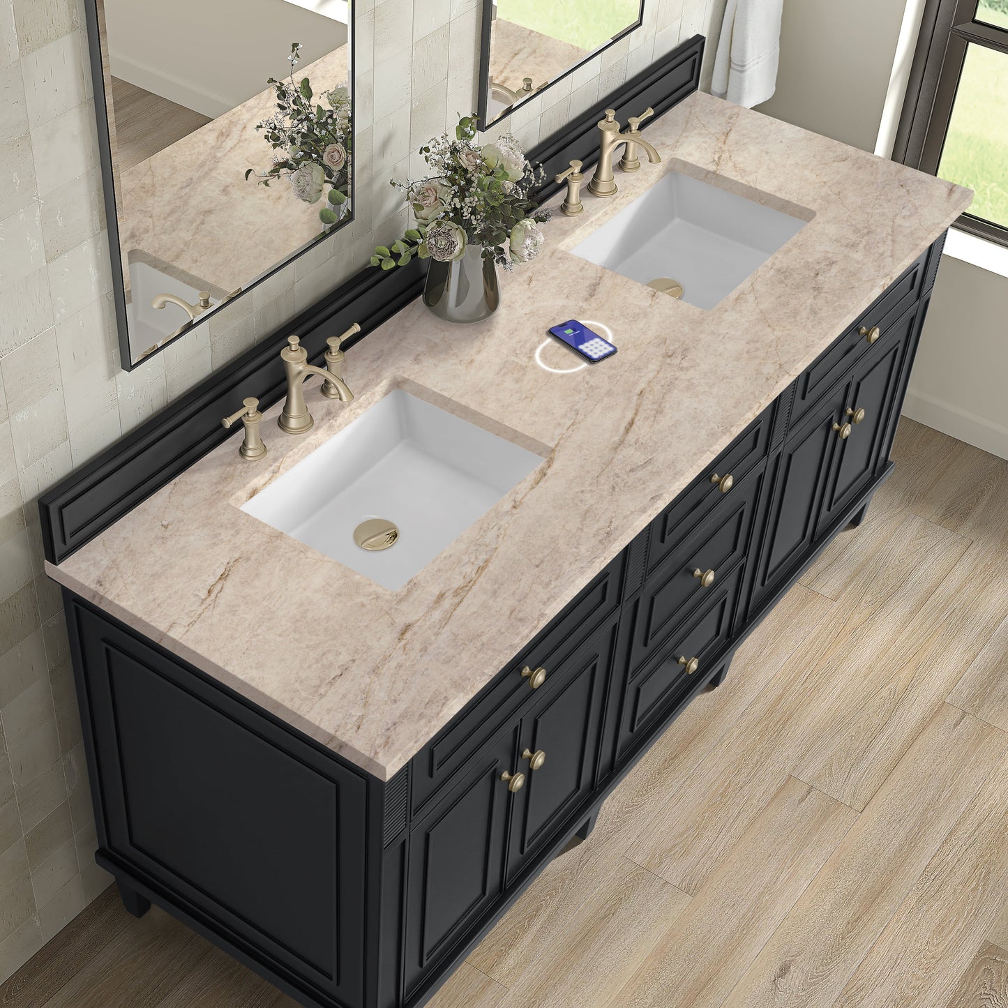 
                  
                    Lorelai 72" Double Vanity in Black Onyx James Martin Vanities FreePower-Enabled Tajnar Eclos 
                  
                