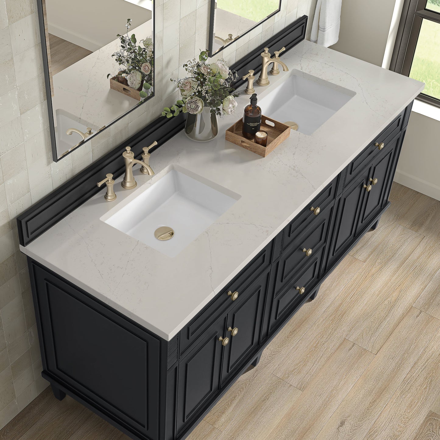 
                  
                    Lorelai 72" Double Vanity in Black Onyx James Martin Vanities Siberian Silestone 
                  
                
