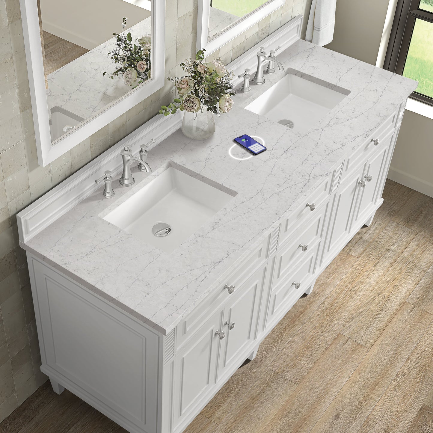 
                  
                    Lorelai 72" Double Vanity in Bright White James Martin Vanities FreePower-Enabled Eternal Jasmine Pearl Silestone 
                  
                