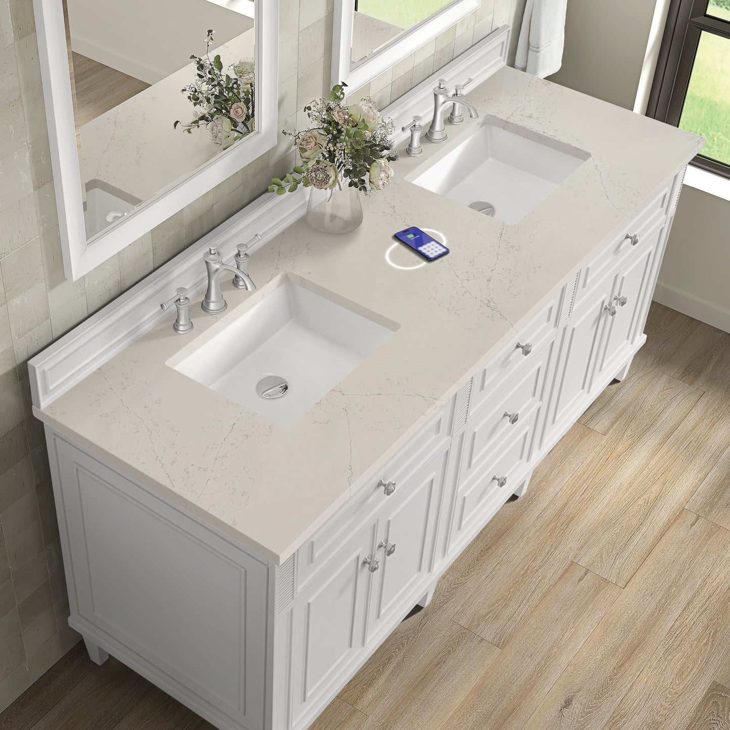 
                  
                    Lorelai 72" Double Vanity in Bright White James Martin Vanities FreePower-Enabled Siberian Silestone 
                  
                