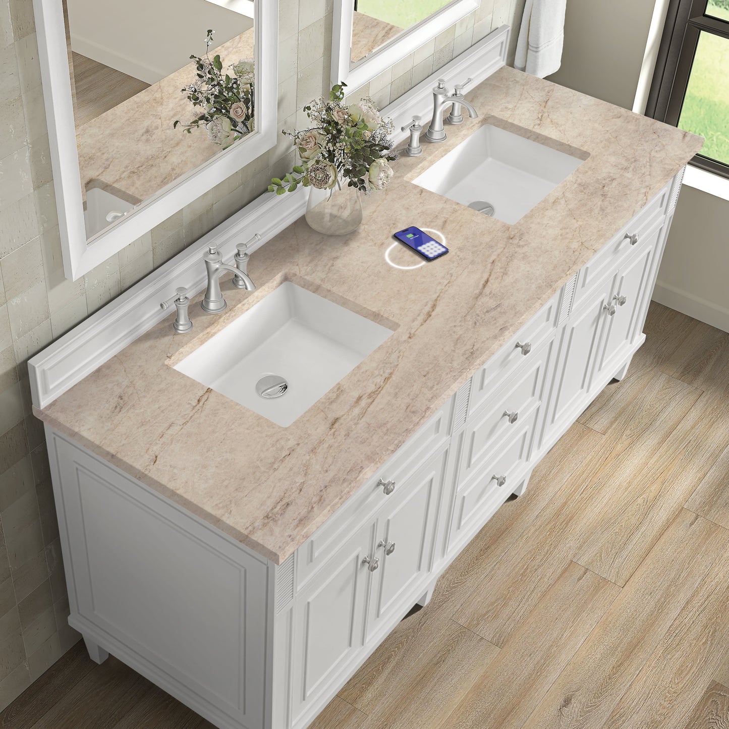 
                  
                    Lorelai 72" Double Vanity in Bright White James Martin Vanities FreePower-Enabled Tajnar Eclos 
                  
                