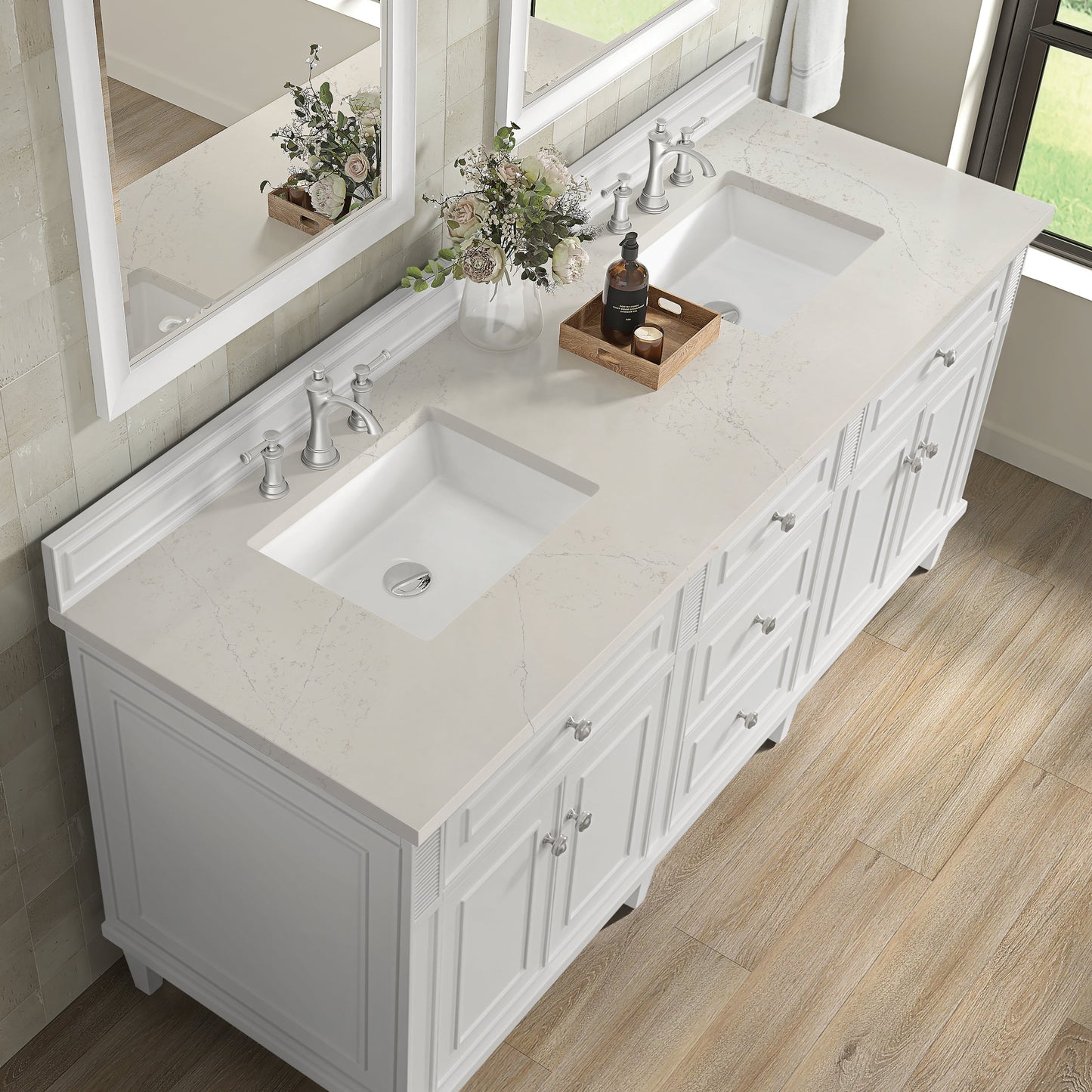 
                  
                    Lorelai 72" Double Vanity in Bright White James Martin Vanities Siberian Silestone 
                  
                