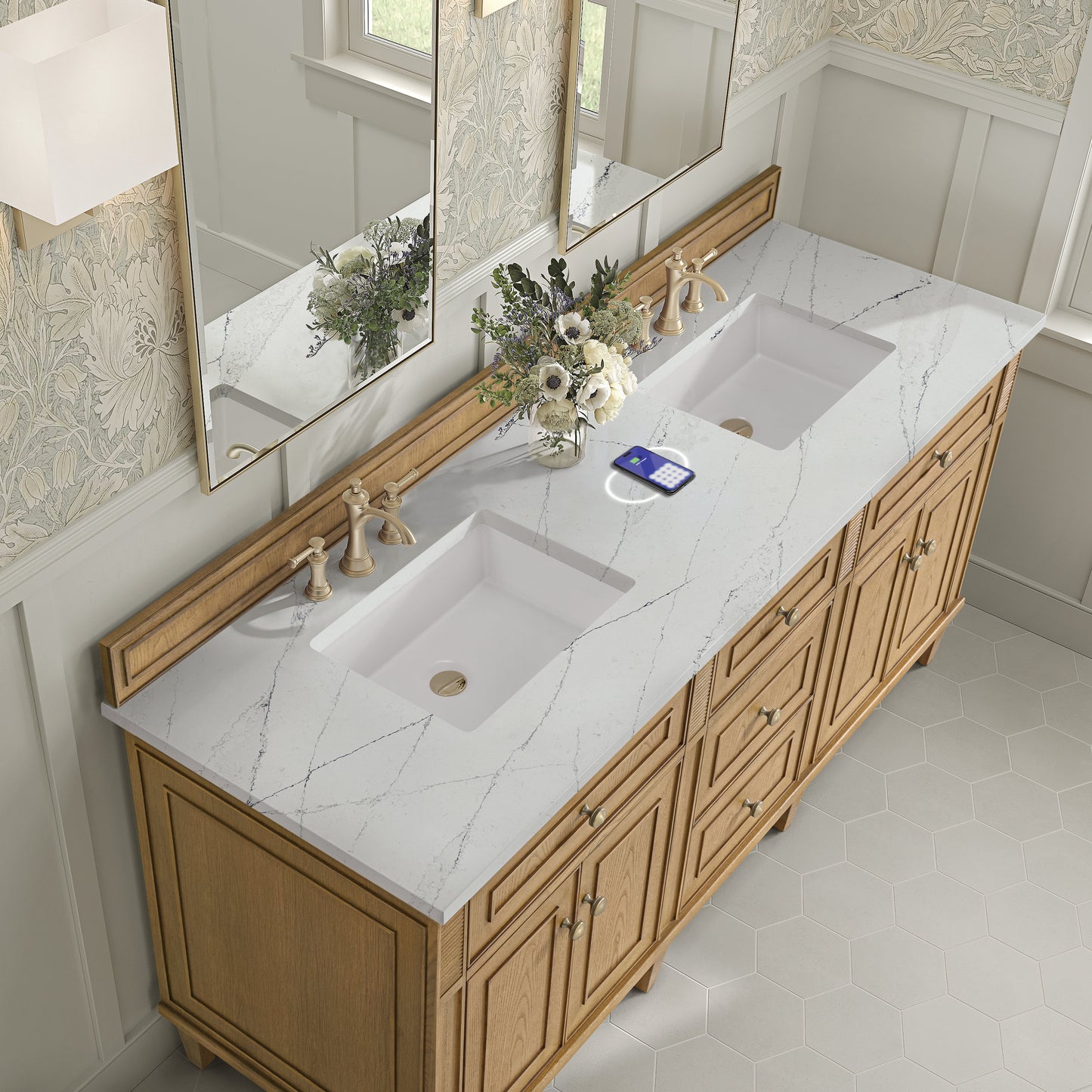 
                  
                    Lorelai 72" Double Vanity in Light Natural Oak James Martin Vanities FreePower-Enabled Ethereal Noctis Silestone 
                  
                