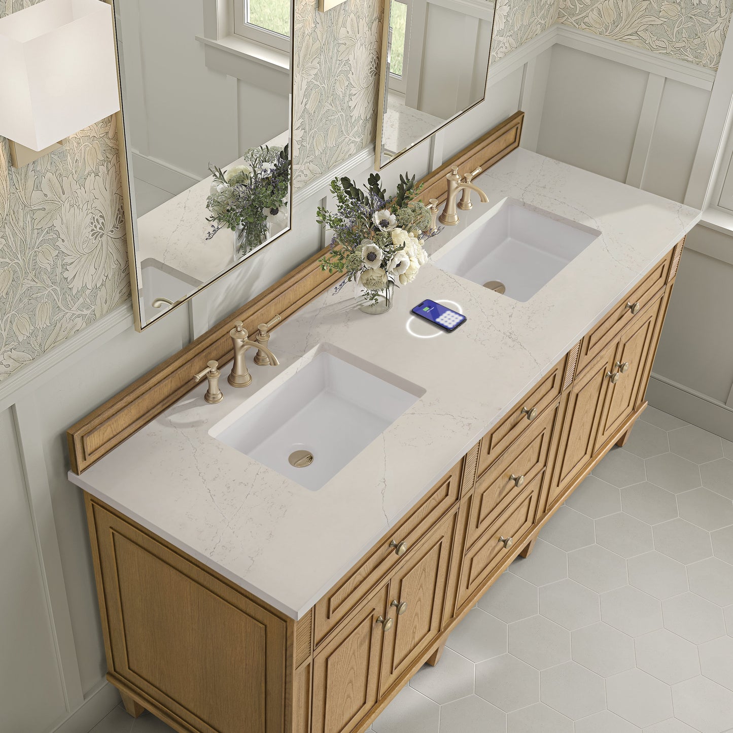 
                  
                    Lorelai 72" Double Vanity in Light Natural Oak James Martin Vanities FreePower-Enabled Siberian Silestone 
                  
                
