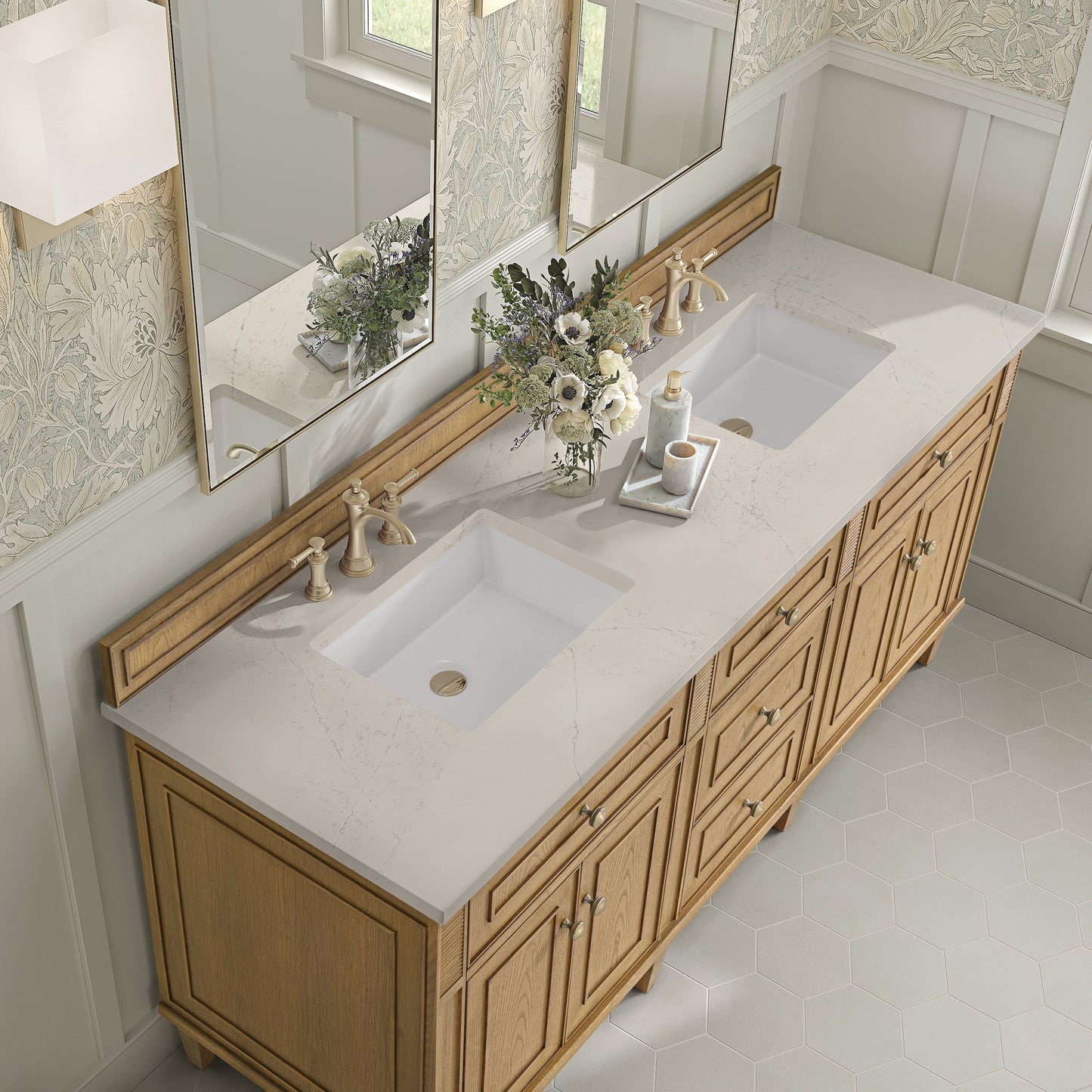 
                  
                    Lorelai 72" Double Vanity in Light Natural Oak James Martin Vanities Siberian Silestone 
                  
                