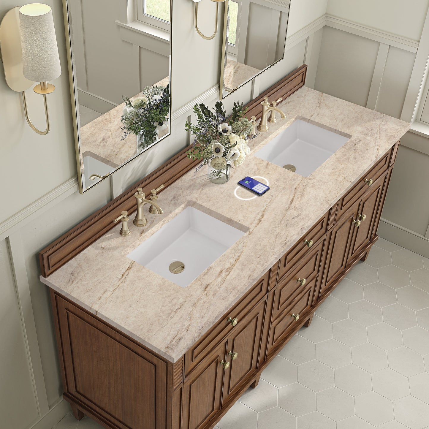 
                  
                    Lorelai 72" Double Vanity in Mid-Century Walnut James Martin Vanities FreePower-Enabled Tajnar Eclos 
                  
                