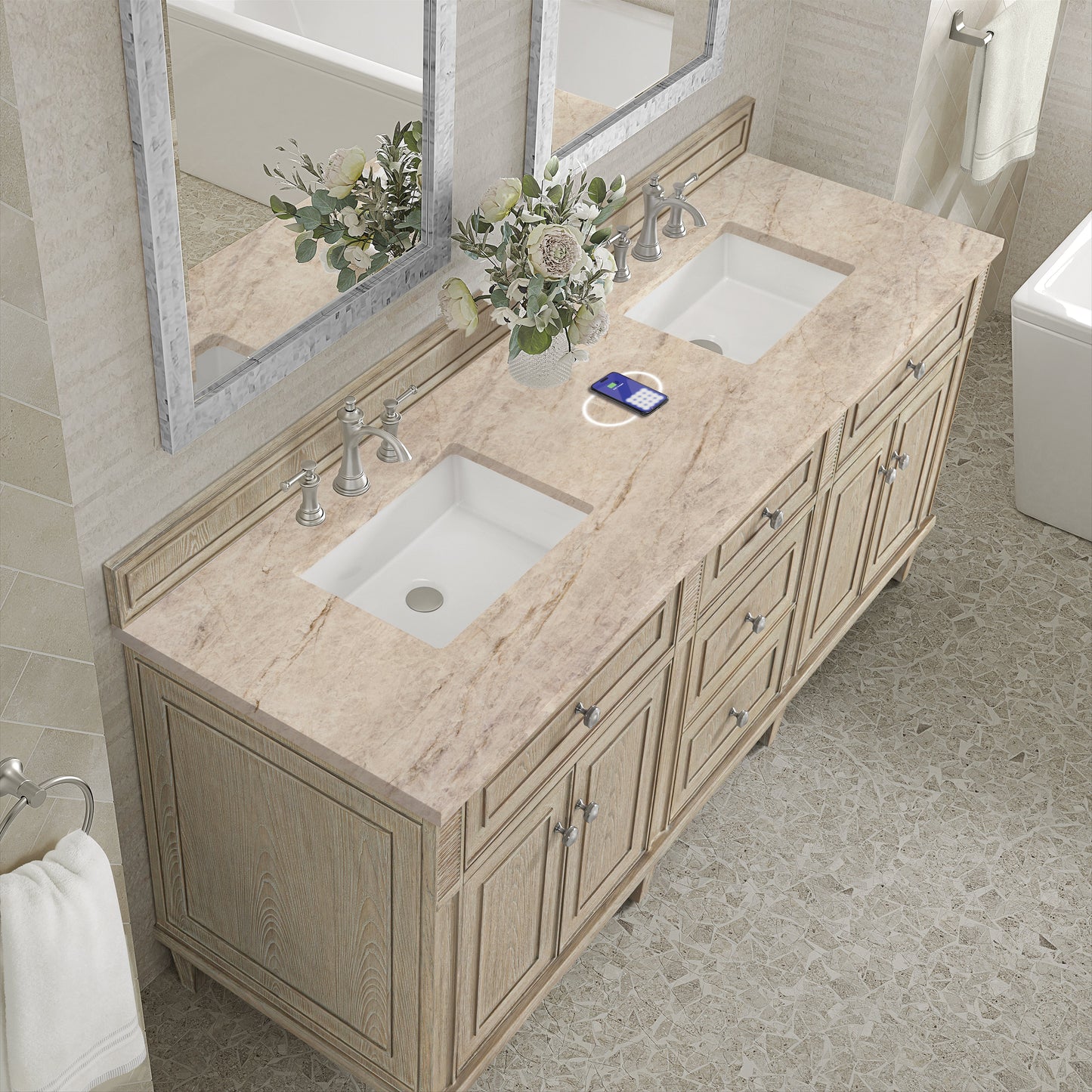 
                  
                    Lorelai 72" Double Vanity in Whitewashed Oak James Martin Vanities FreePower-Enabled Tajnar Eclos 
                  
                