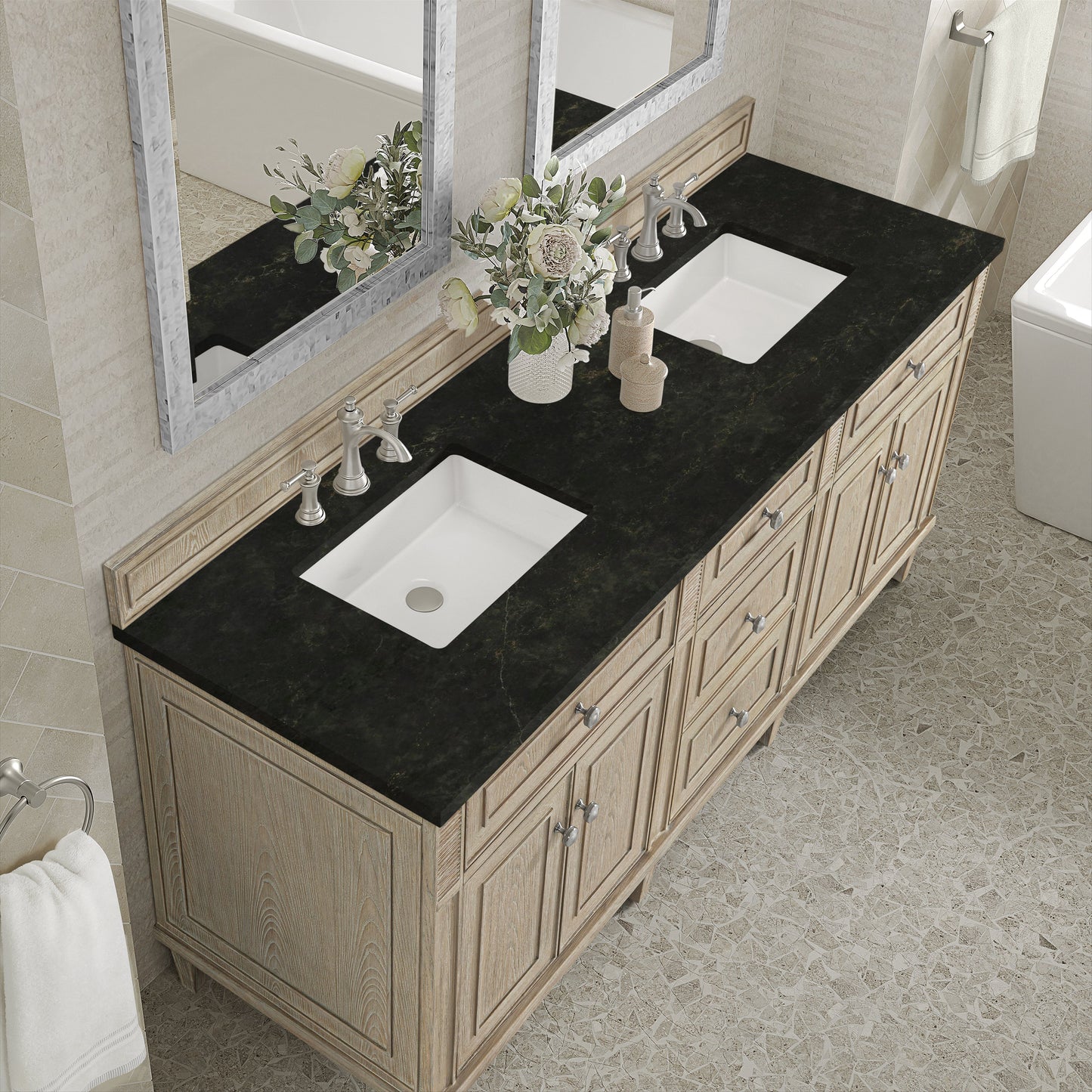 
                  
                    Lorelai 72" Double Vanity in Whitewashed Oak James Martin Vanities Phantome Eclos 
                  
                