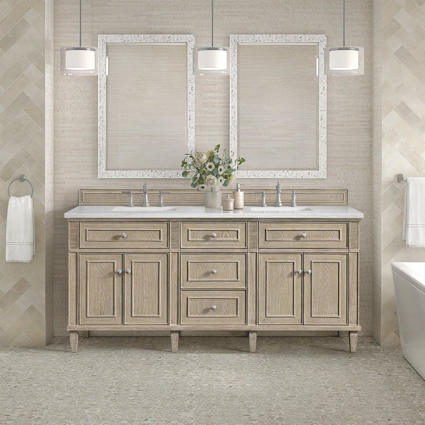 Lorelai 72" Double Vanity in Whitewashed Oak James Martin Vanities Select Your Top 
