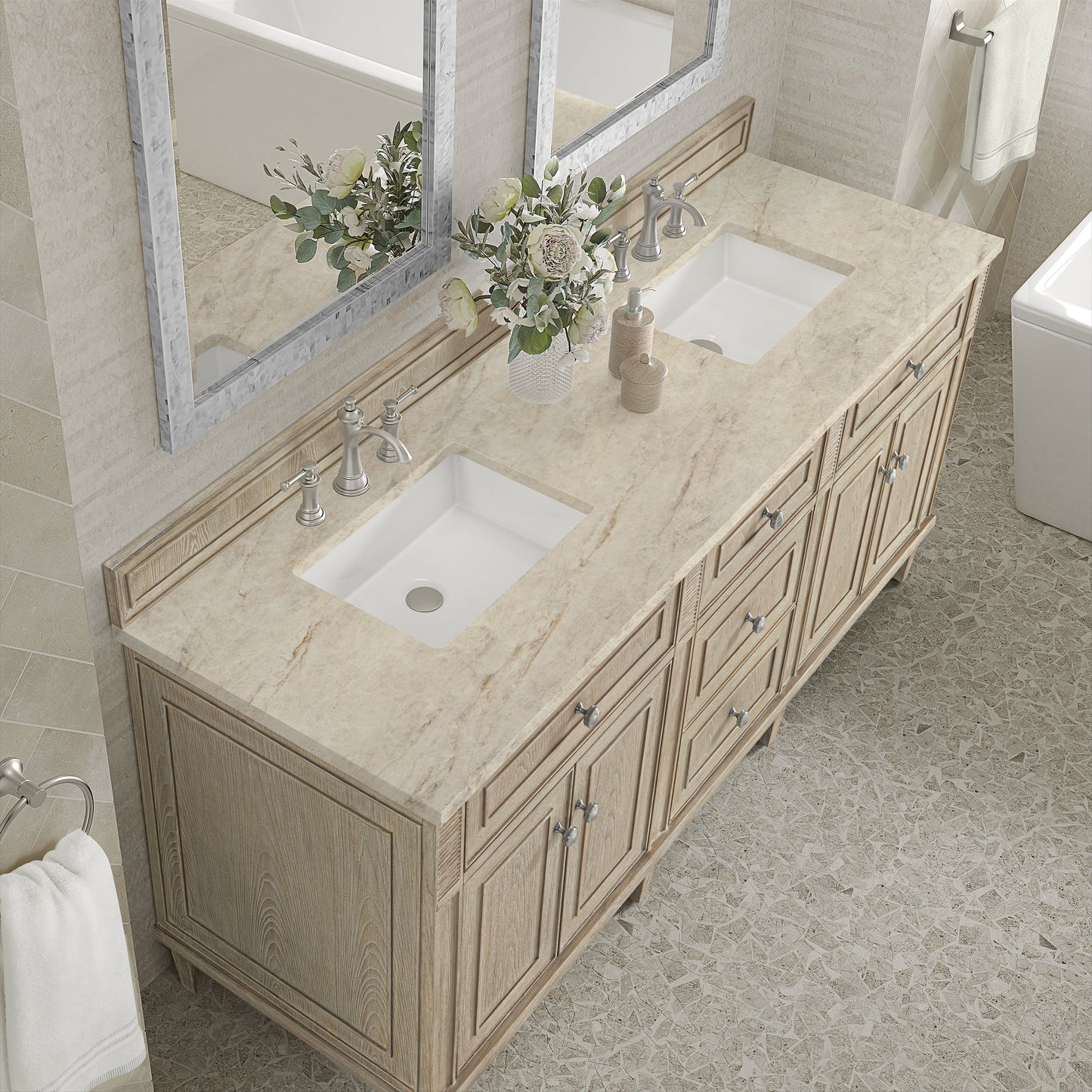 
                  
                    Lorelai 72" Double Vanity in Whitewashed Oak James Martin Vanities Tajnar Eclos 
                  
                