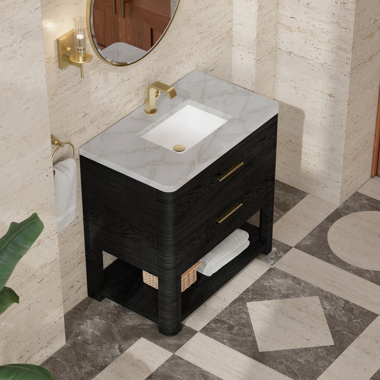 
                  
                    Lucian 36" Single Vanity in Carbon Oak Single Bathroom Vanity James Martin Vanities Victorian Silver Silestone - Single Hole 
                  
                