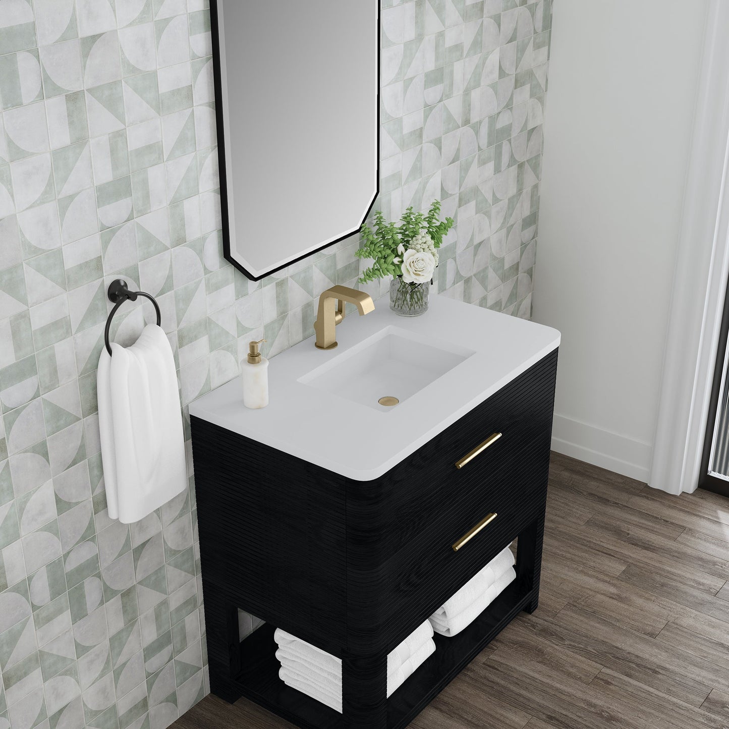 
                  
                    Lucian 36" Single Vanity in Carbon Oak Single Bathroom Vanity James Martin Vanities White Zeus Silestone 
                  
                