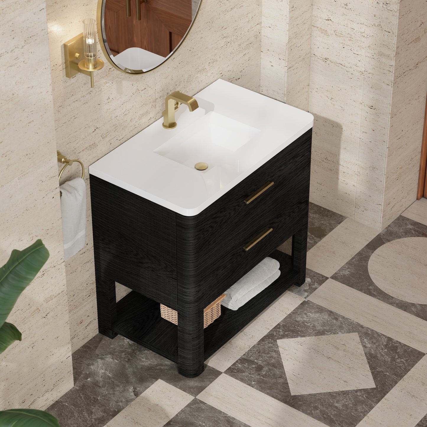 
                  
                    Lucian 36" Single Vanity in Carbon Oak Single Bathroom Vanity James Martin Vanities White Zeus Silestone - Single Hole 
                  
                