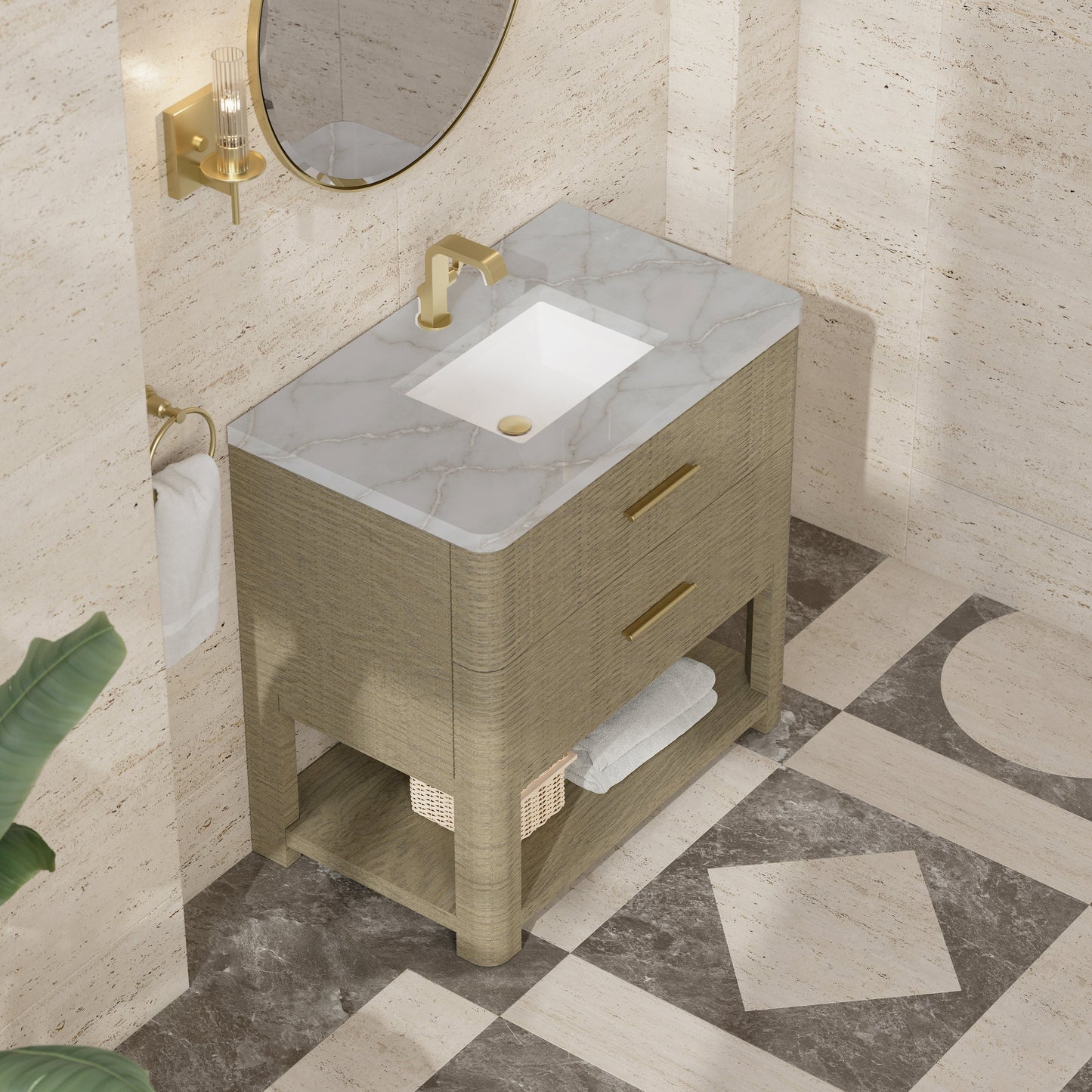 
                  
                    Lucian 36" Single Vanity in Pebble Oak Single Bathroom Vanity James Martin Vanities Victorian Silver Silestone - Single Hole 
                  
                