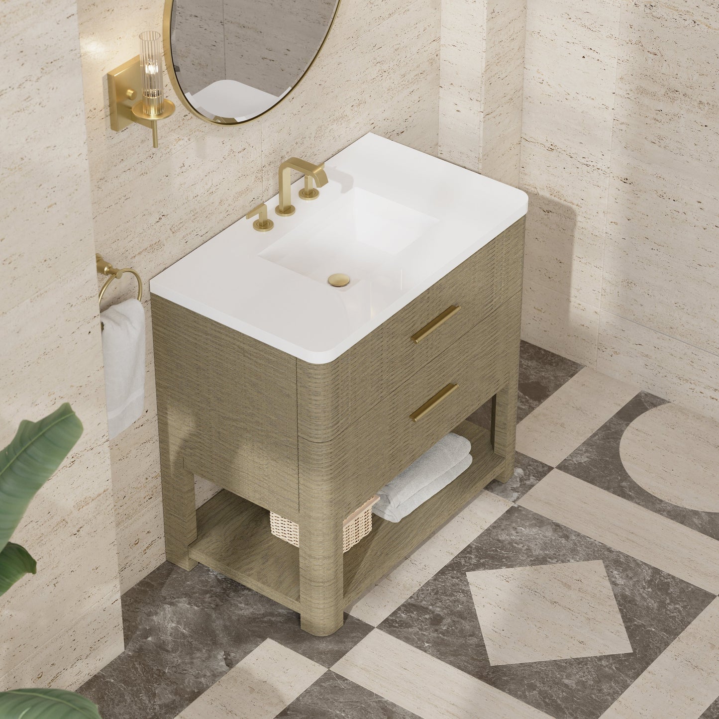 
                  
                    Lucian 36" Single Vanity in Pebble Oak Single Bathroom Vanity James Martin Vanities White Zeus Silestone 
                  
                