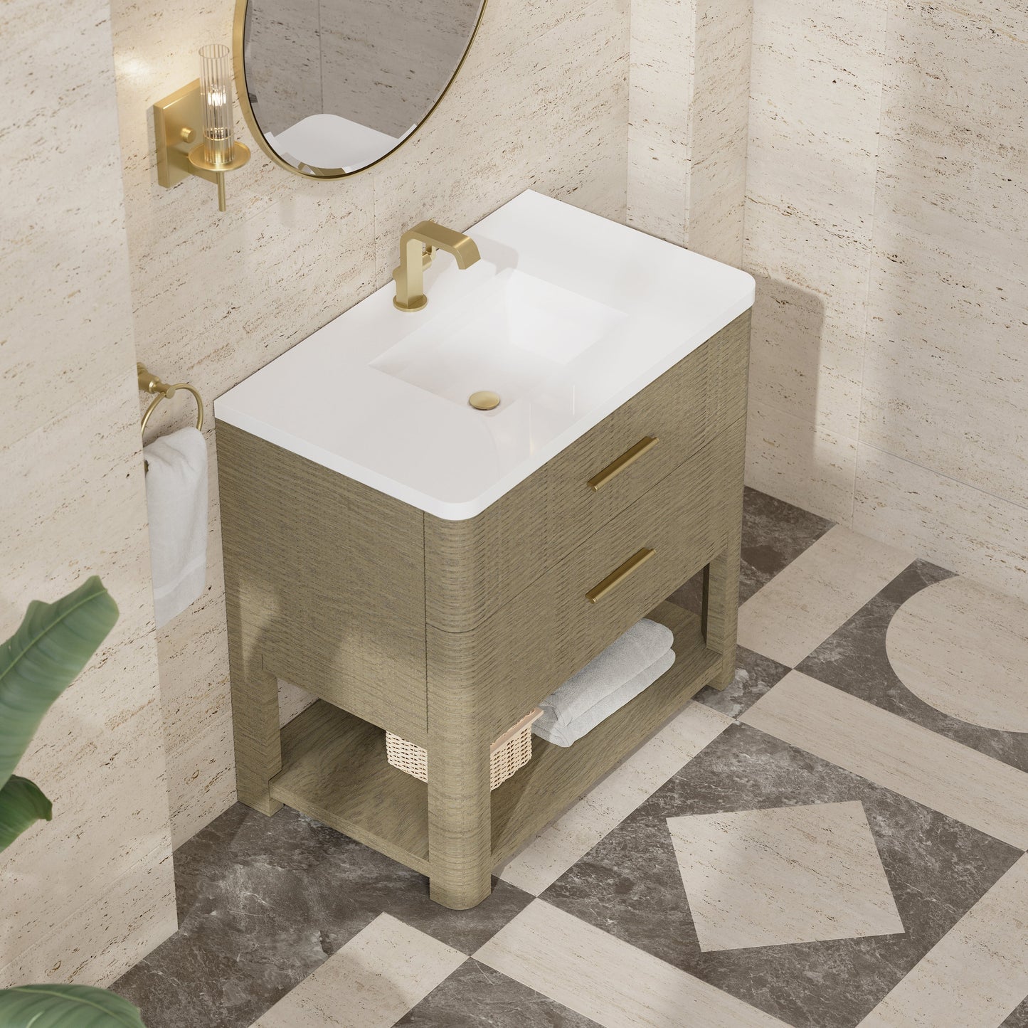 
                  
                    Lucian 36" Single Vanity in Pebble Oak Single Bathroom Vanity James Martin Vanities White Zeus Silestone - Single Hole 
                  
                