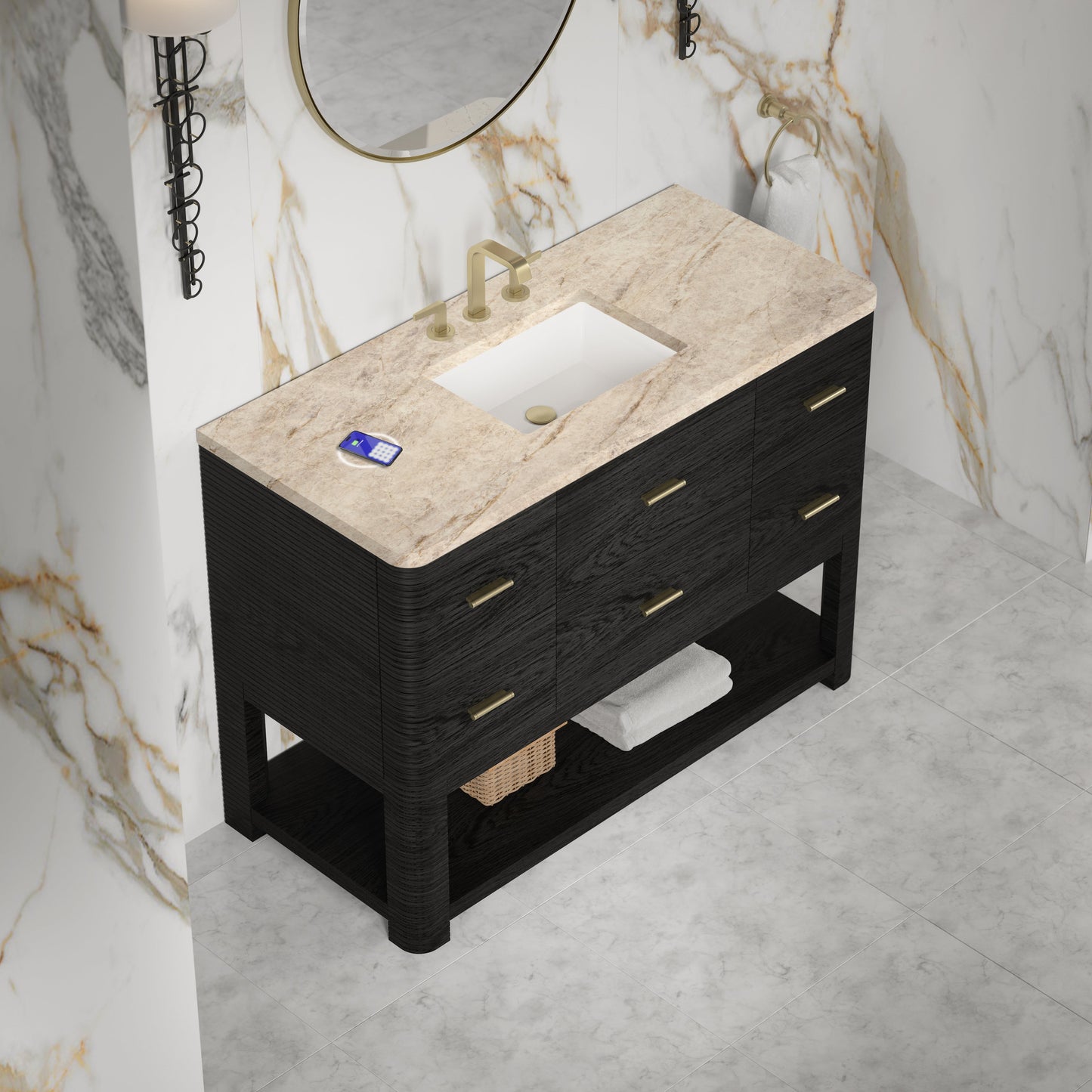 
                  
                    Lucian 48" Single Vanity in Carbon Oak Single Bathroom Vanity James Martin Vanities FreePower-Enabled Tajnar Eclos 
                  
                