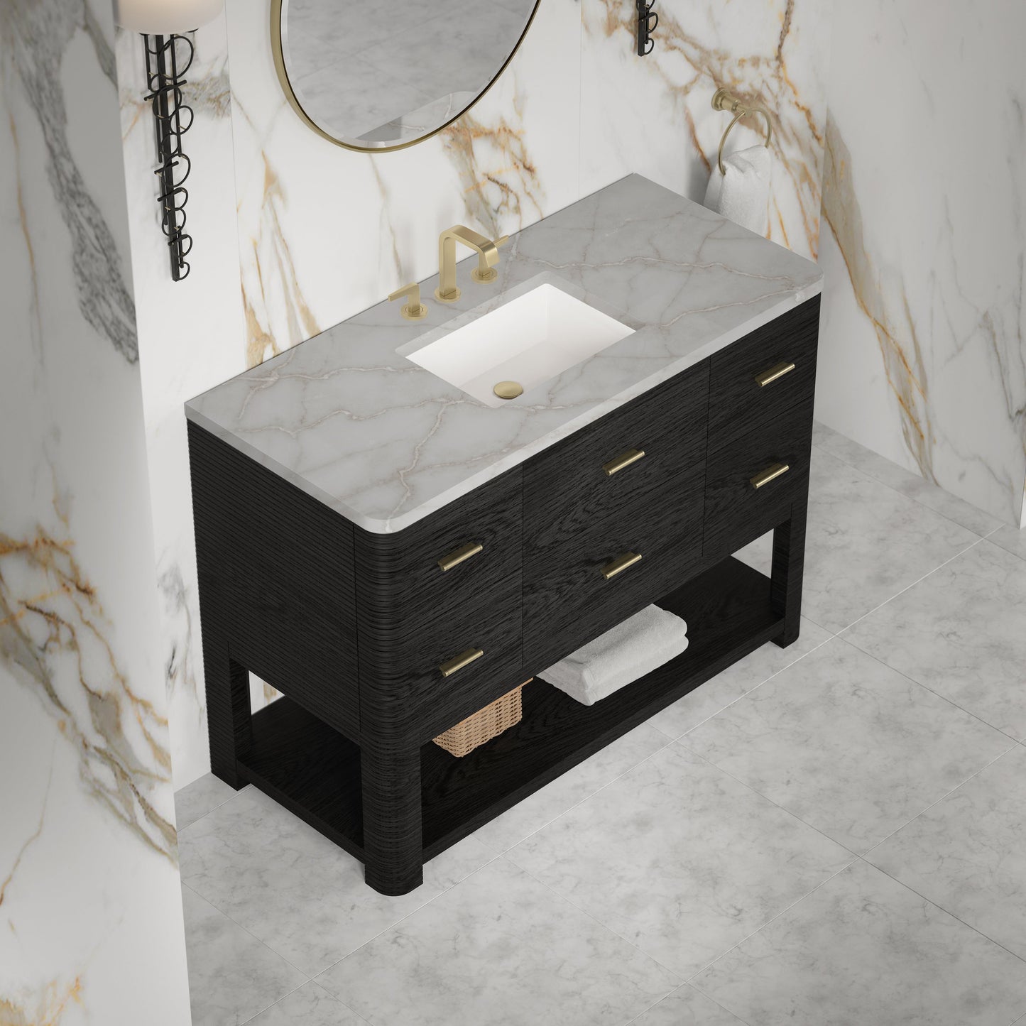 
                  
                    Lucian 48" Single Vanity in Carbon Oak Single Bathroom Vanity James Martin Vanities Victorian Silver Silestone 
                  
                