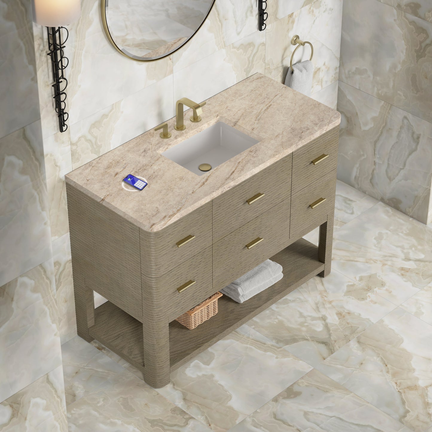 
                  
                    Lucian 48" Single Vanity in Pebble Oak Single Bathroom Vanity James Martin Vanities FreePower-Enabled Tajnar Eclos 
                  
                