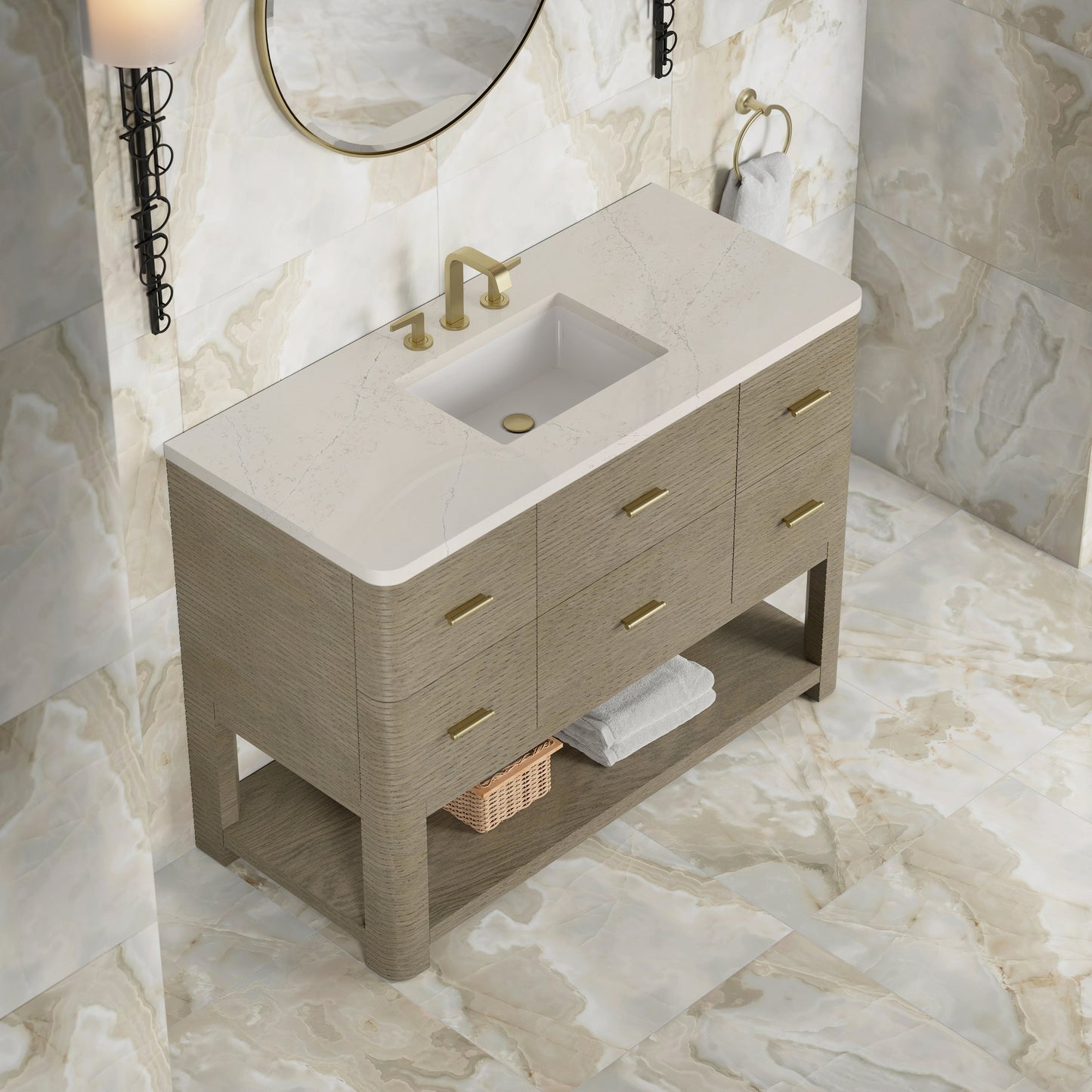 
                  
                    Lucian 48" Single Vanity in Pebble Oak Single Bathroom Vanity James Martin Vanities Siberian Silestone 
                  
                