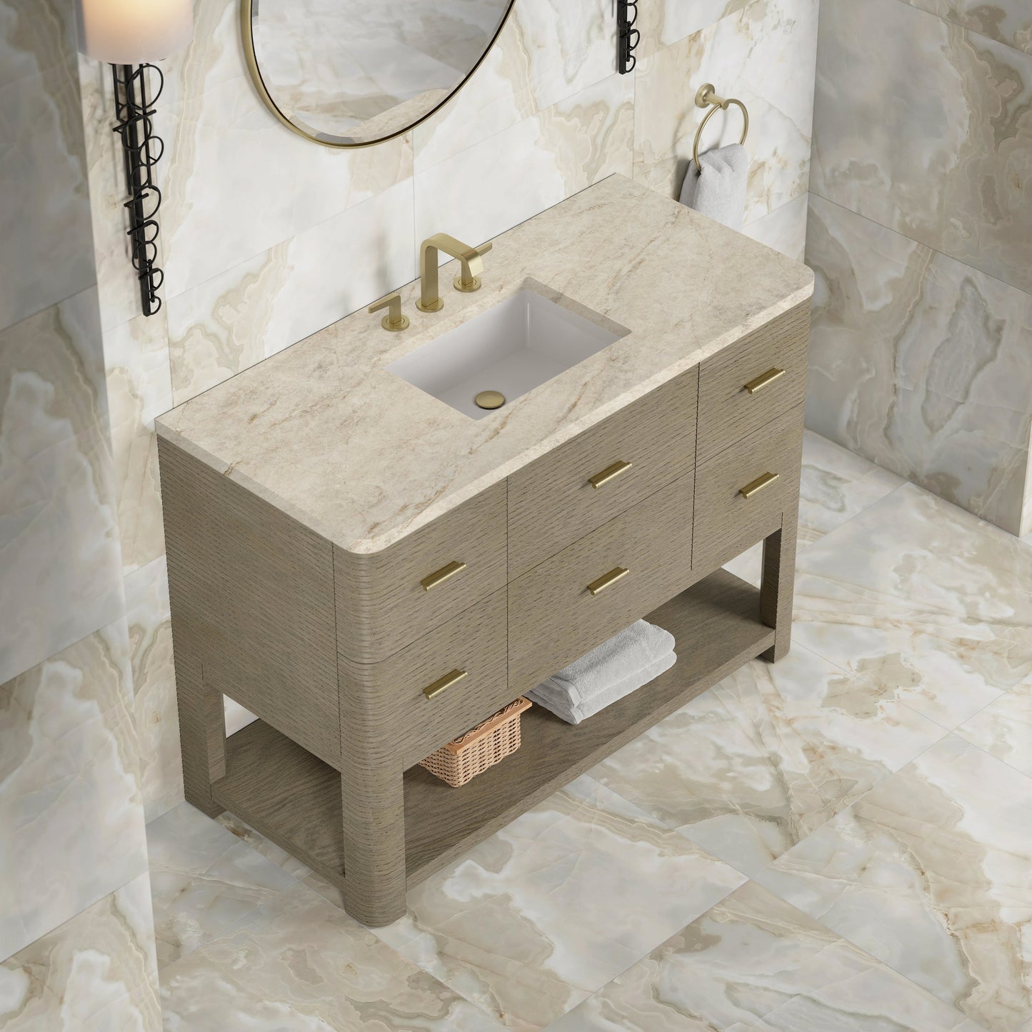 
                  
                    Lucian 48" Single Vanity in Pebble Oak Single Bathroom Vanity James Martin Vanities Tajnar Eclos 
                  
                