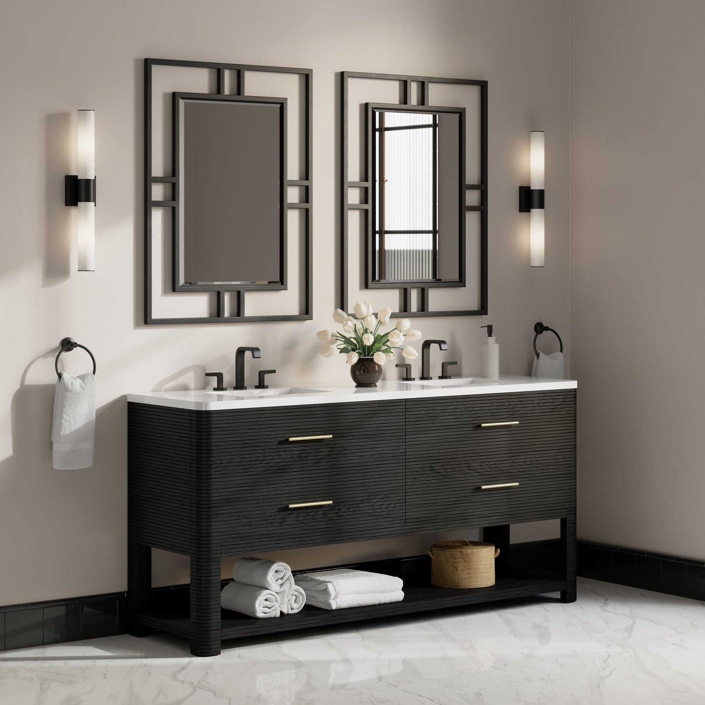 
                  
                    Lucian 72" Double Vanity in Carbon Oak Double bathroom Vanity James Martin Vanities 
                  
                