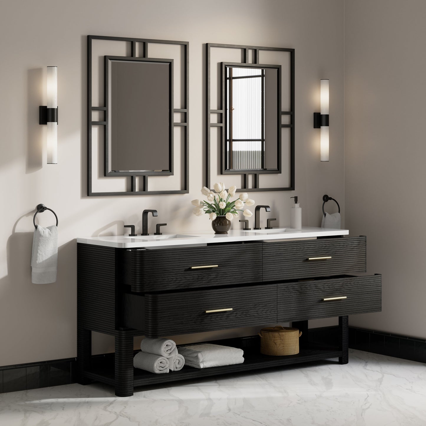 
                  
                    Lucian 72" Double Vanity in Carbon Oak Double bathroom Vanity James Martin Vanities 
                  
                
