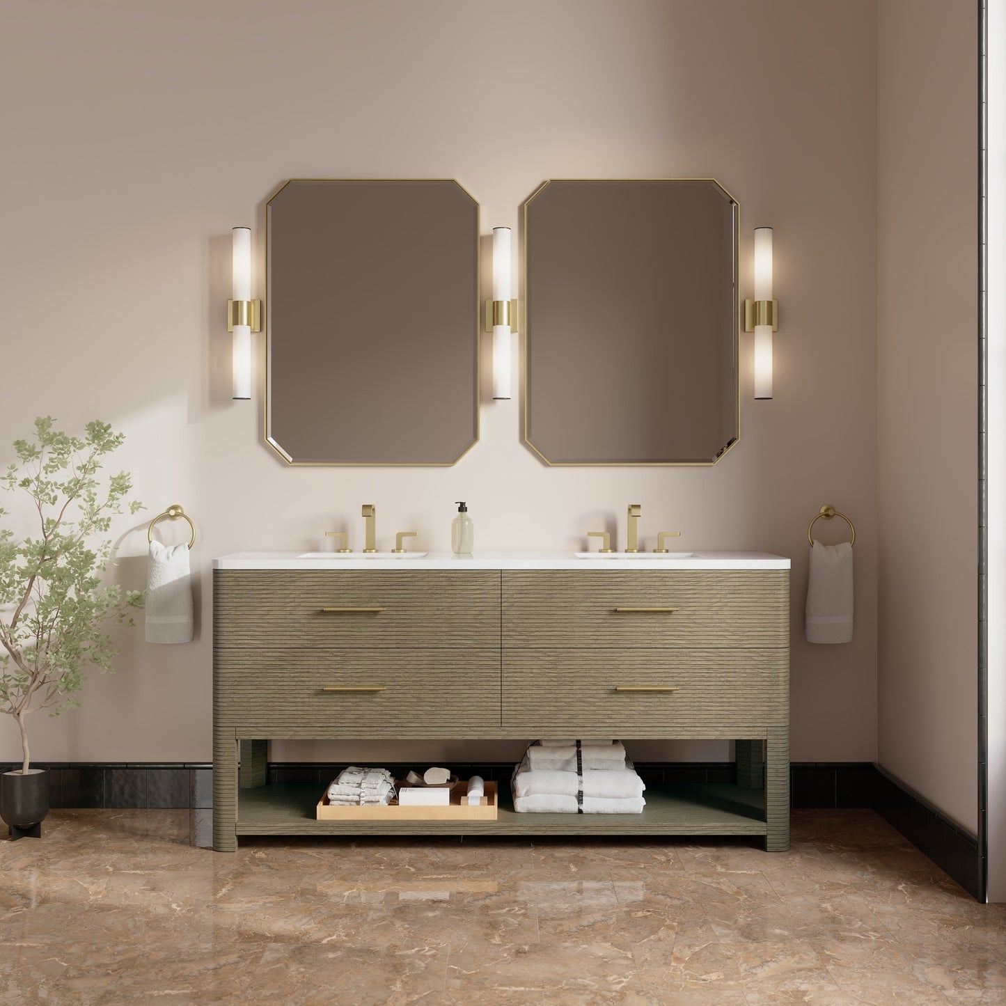
                  
                    Lucian 72" Double Vanity in Pebble Oak Double bathroom Vanity James Martin Vanities 
                  
                