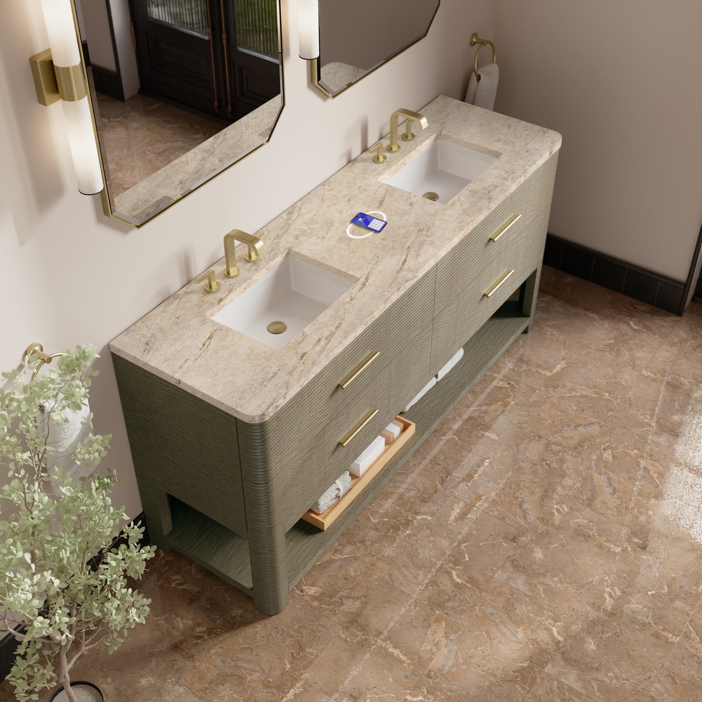 
                  
                    Lucian 72" Double Vanity in Pebble Oak Double bathroom Vanity James Martin Vanities FreePower-Enabled Tajnar Eclos 
                  
                